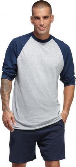 T-shirt de baseball - Classique - Manches 3/4 - bicolore - Adultes (Bleu)