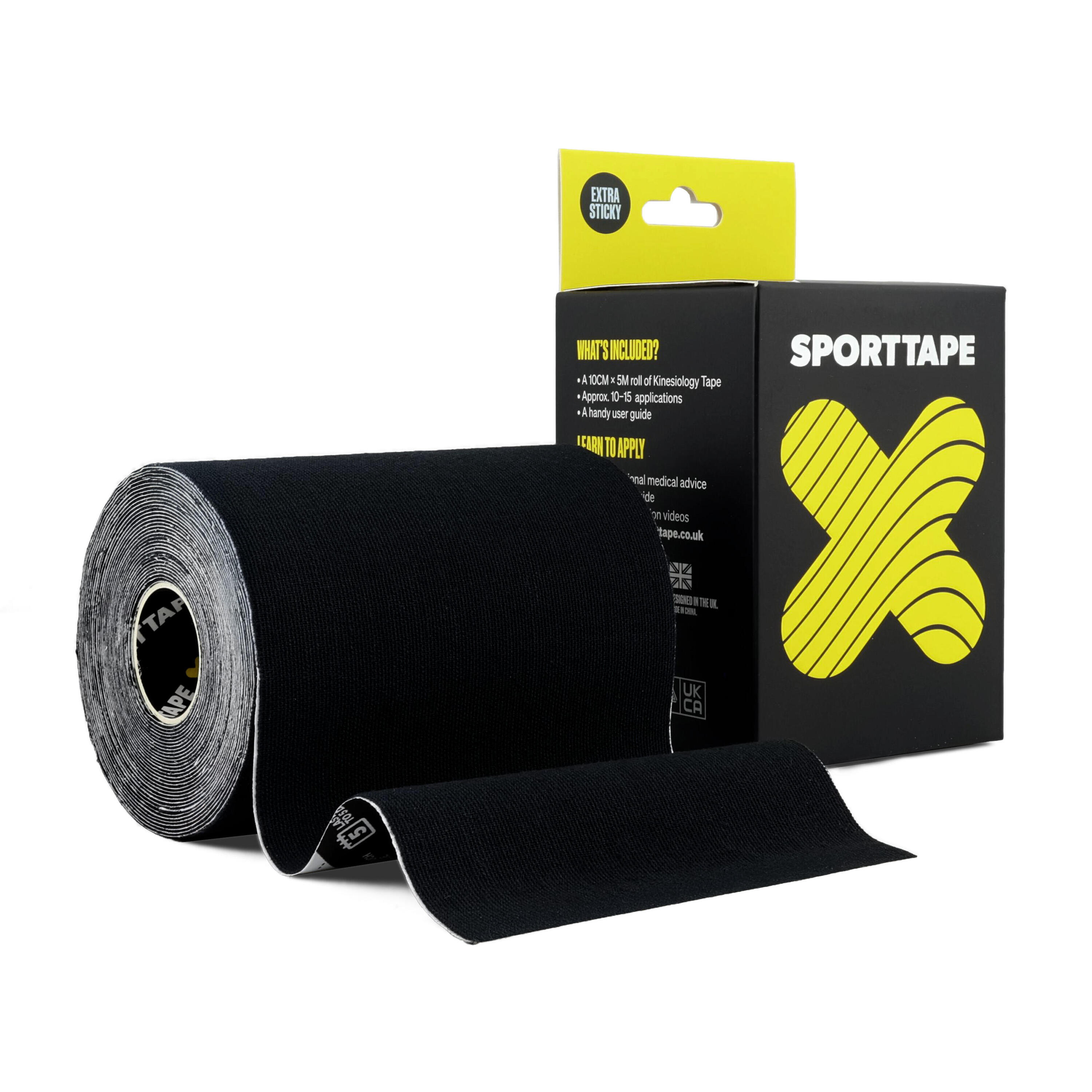 SPORTTAPE KINESIOLOGY TAPE EXTRA STICKY - 10CM X 5M - BLACK