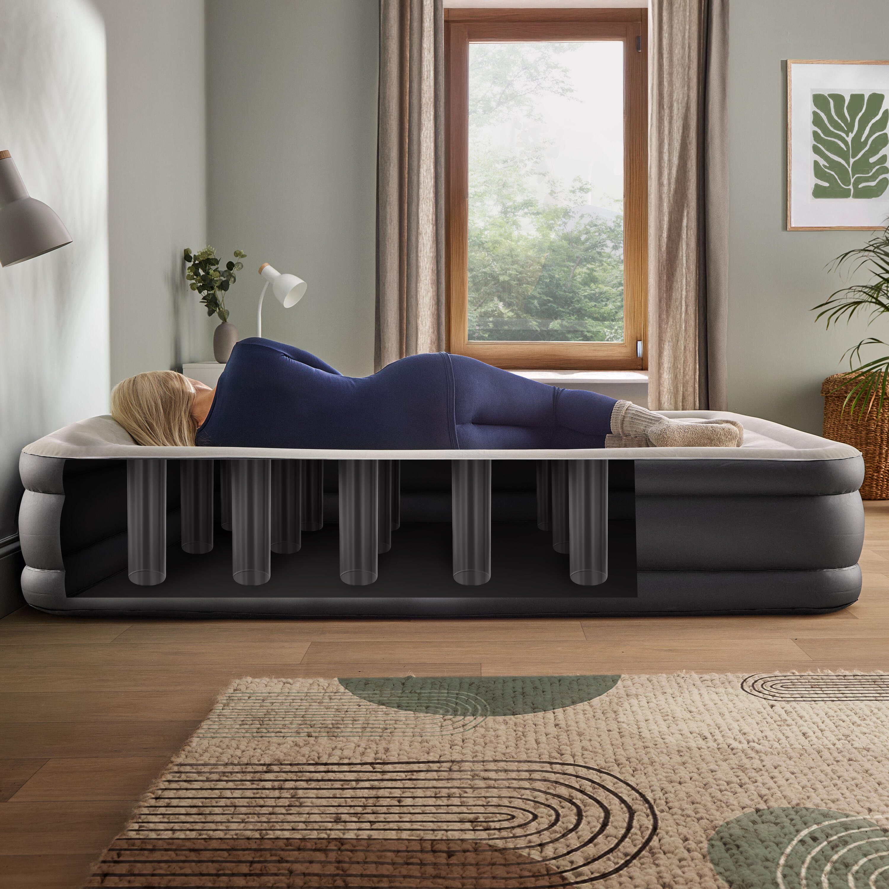 Ultimate Deep Sleep Flocked Air bed Built in Pump - Black Airbed - Single 2/7