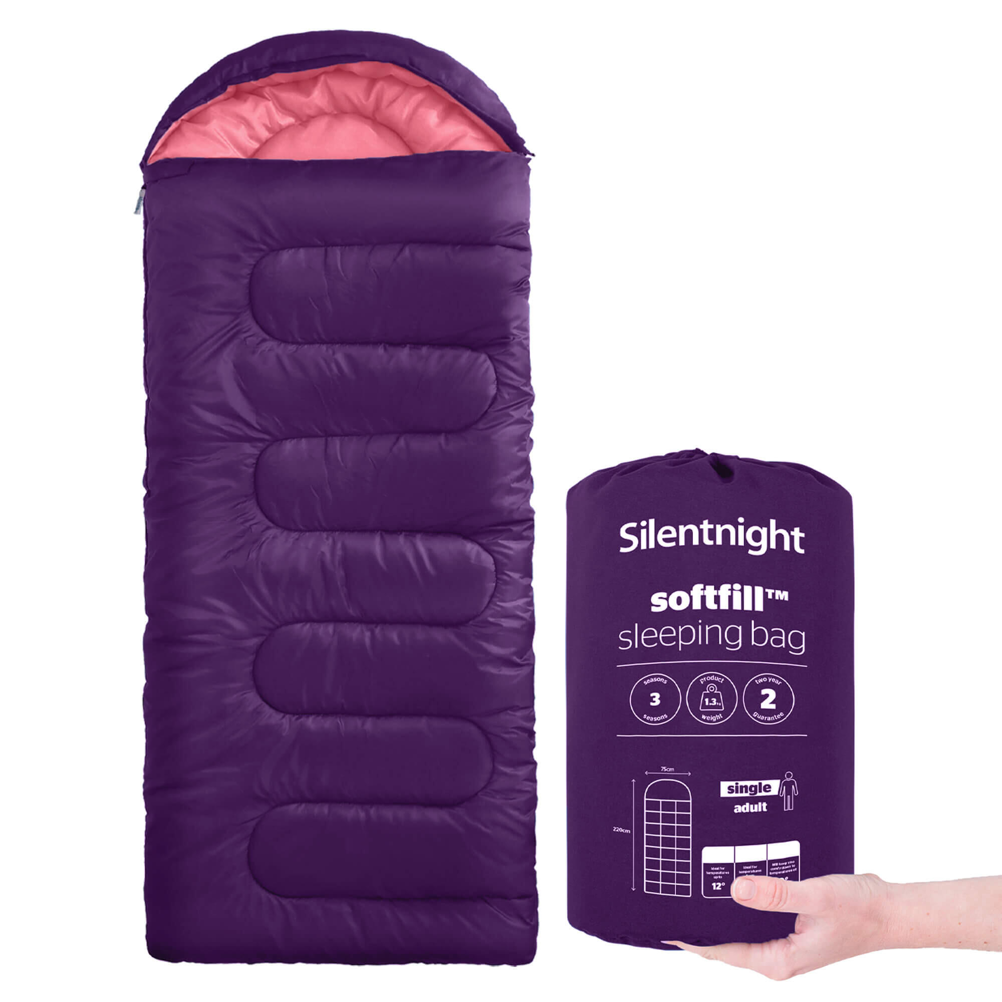Camping Collection Adult Sleeping Bag - Purple - Single 1/7