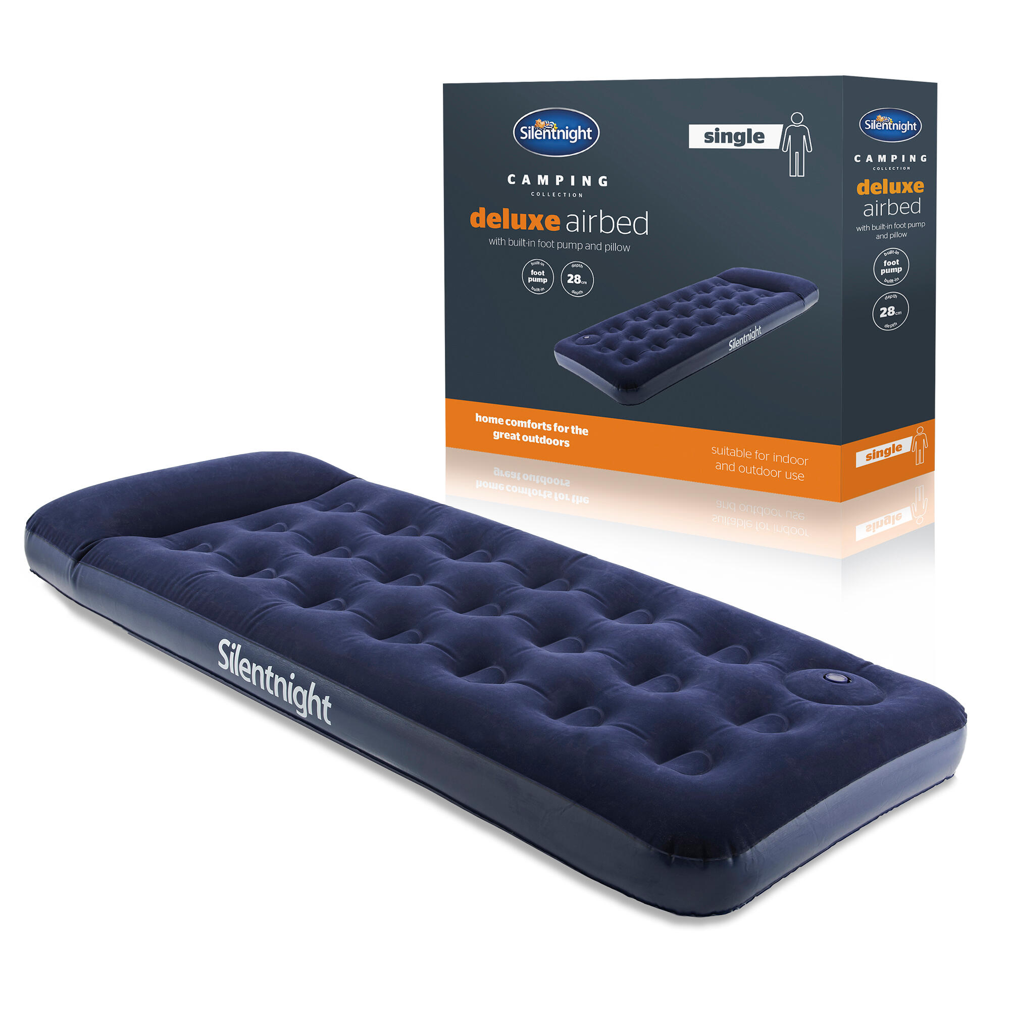SILENTNIGHT Camping Collection Flock Air bed - Footpump - Blue Airbed - Single