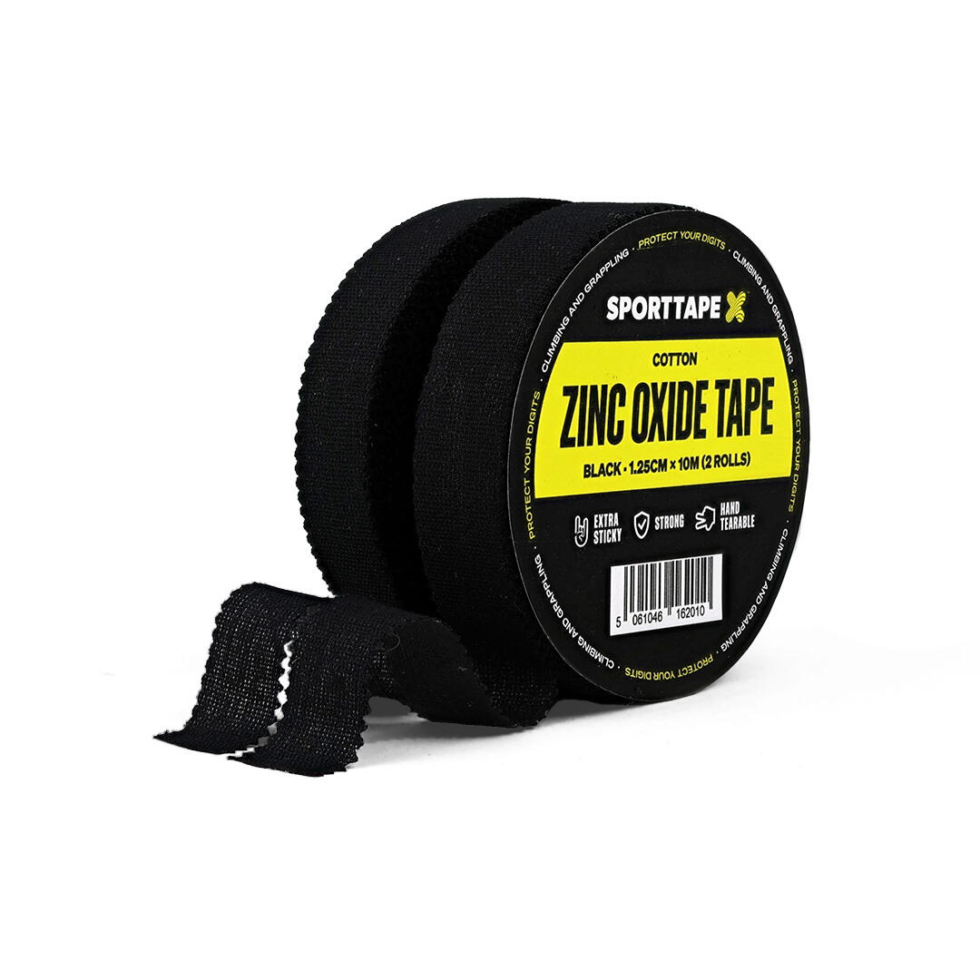 SPORTTAPE ZINC OXIDE STRAPPING TAPE - 1.25CM X 10M - BLACK - FINGER TAPE - PACK OF 2 ROLLS