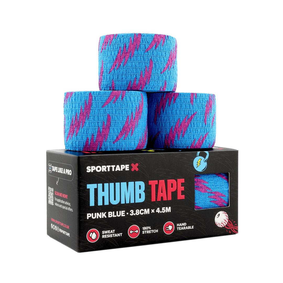SPORTTAPE WEIGHTLIFTING THUMB TAPE - 3.8CM X 4.5M - PUNK BLUE - PACK OF 3