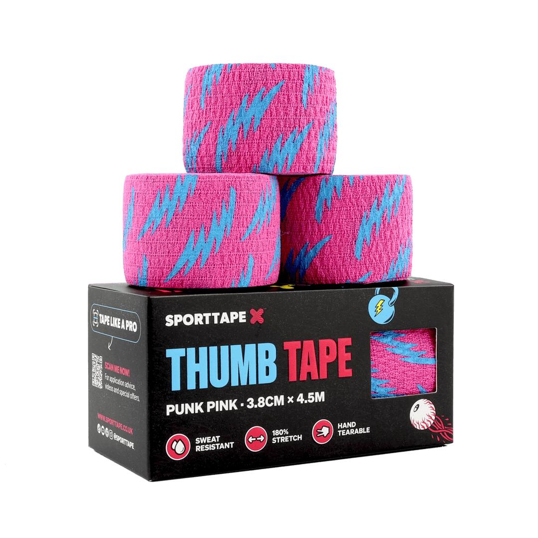 SPORTTAPE WEIGHTLIFTING THUMB TAPE - 3.8CM X 4.5M - PUNK PINK - PACK OF 3