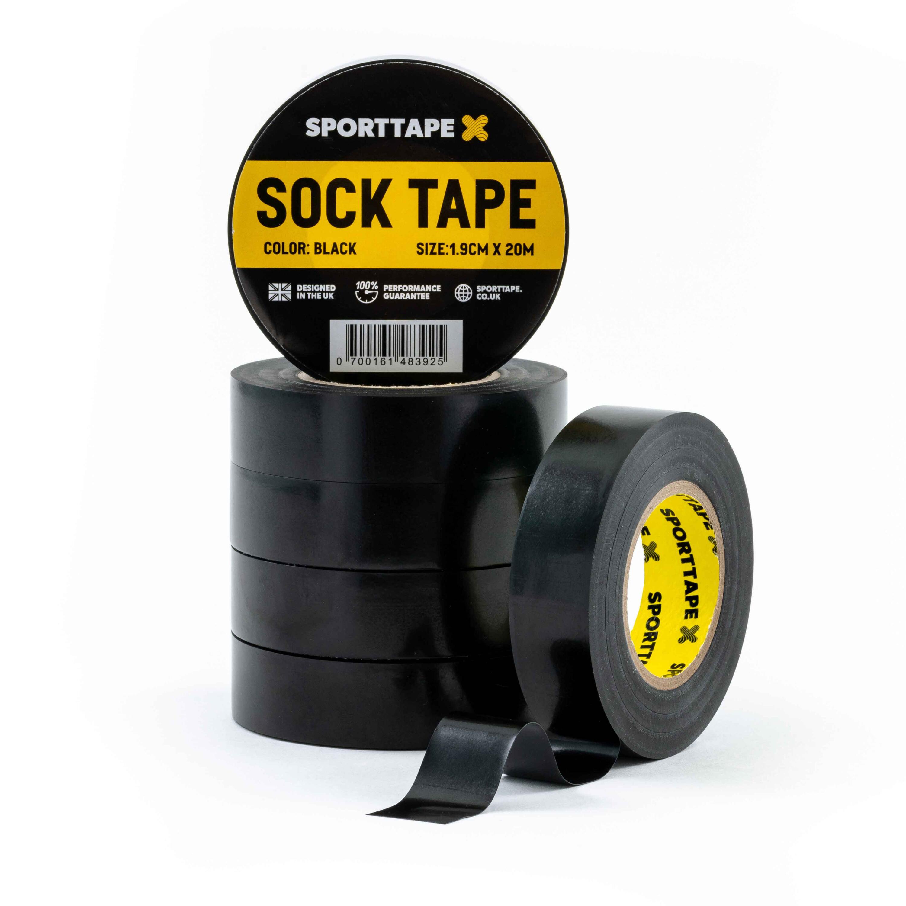 SPORTTAPE PVC SOCK TAPE - BLACK 1.9CM X 20M - PACK OF 6 ROLLS