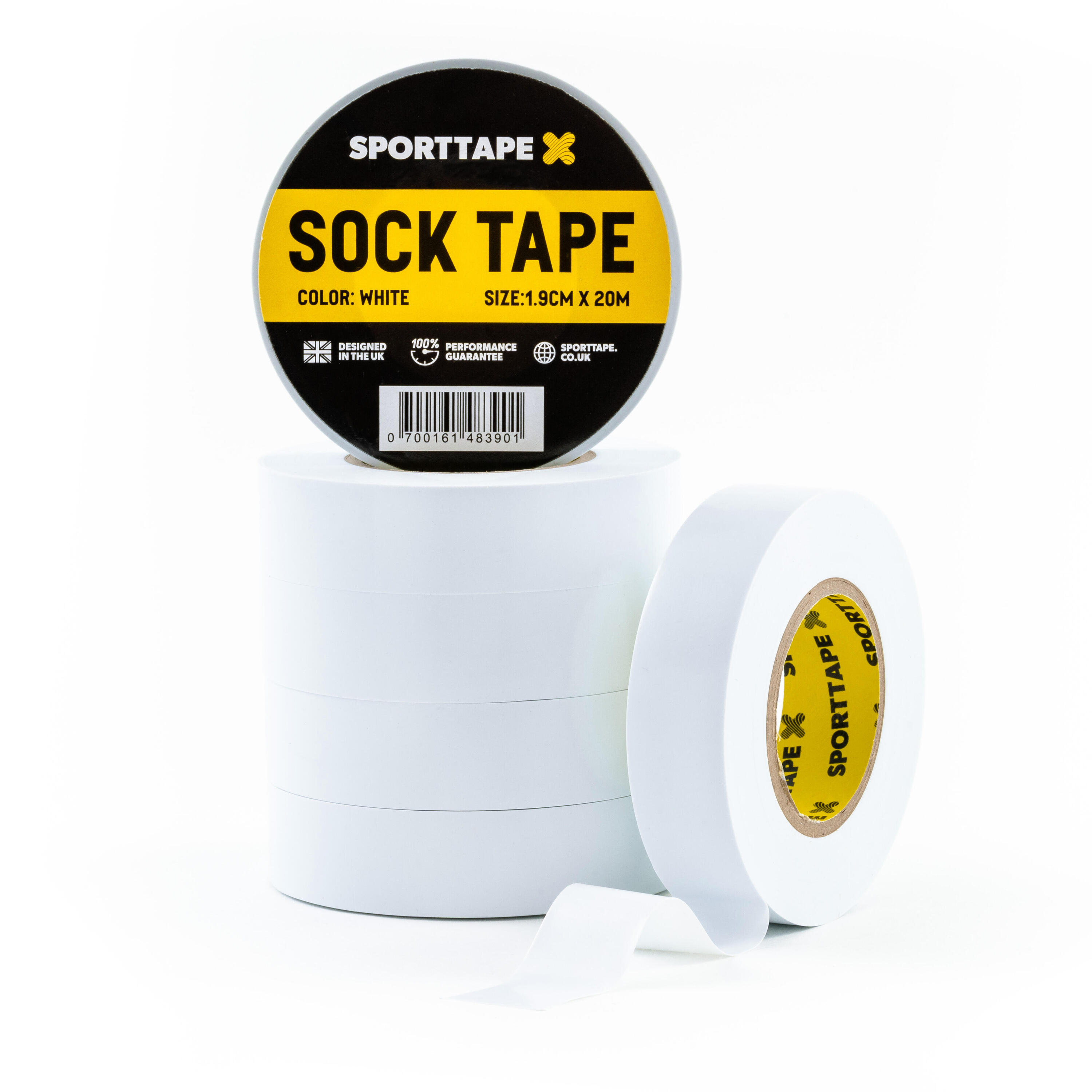 SPORTTAPE PVC SOCK TAPE - WHITE 1.9CM X 20M - PACK OF 6 ROLLS