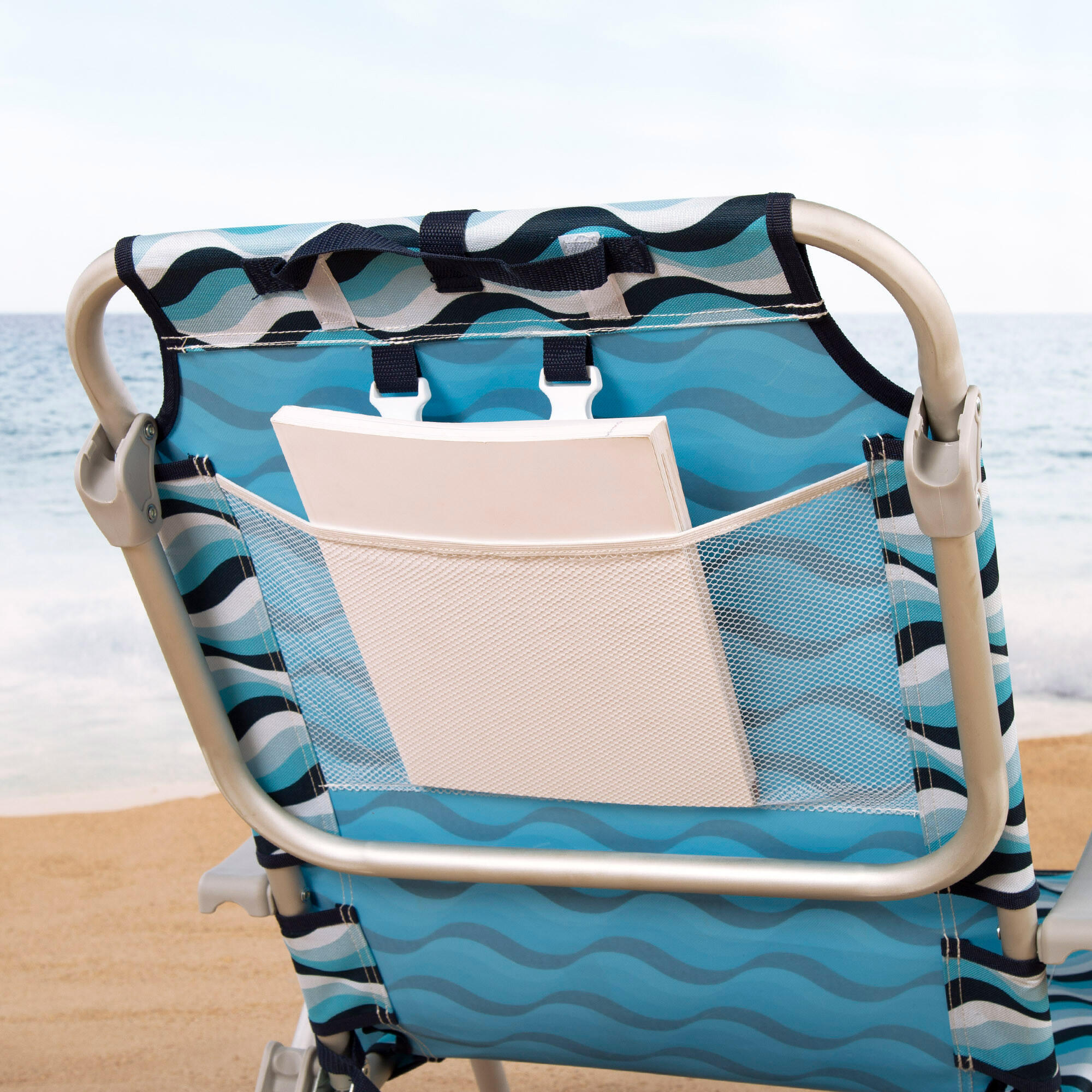 Sedia da spiaggia alta multiposizione 50x58x80 cm blu 5/7