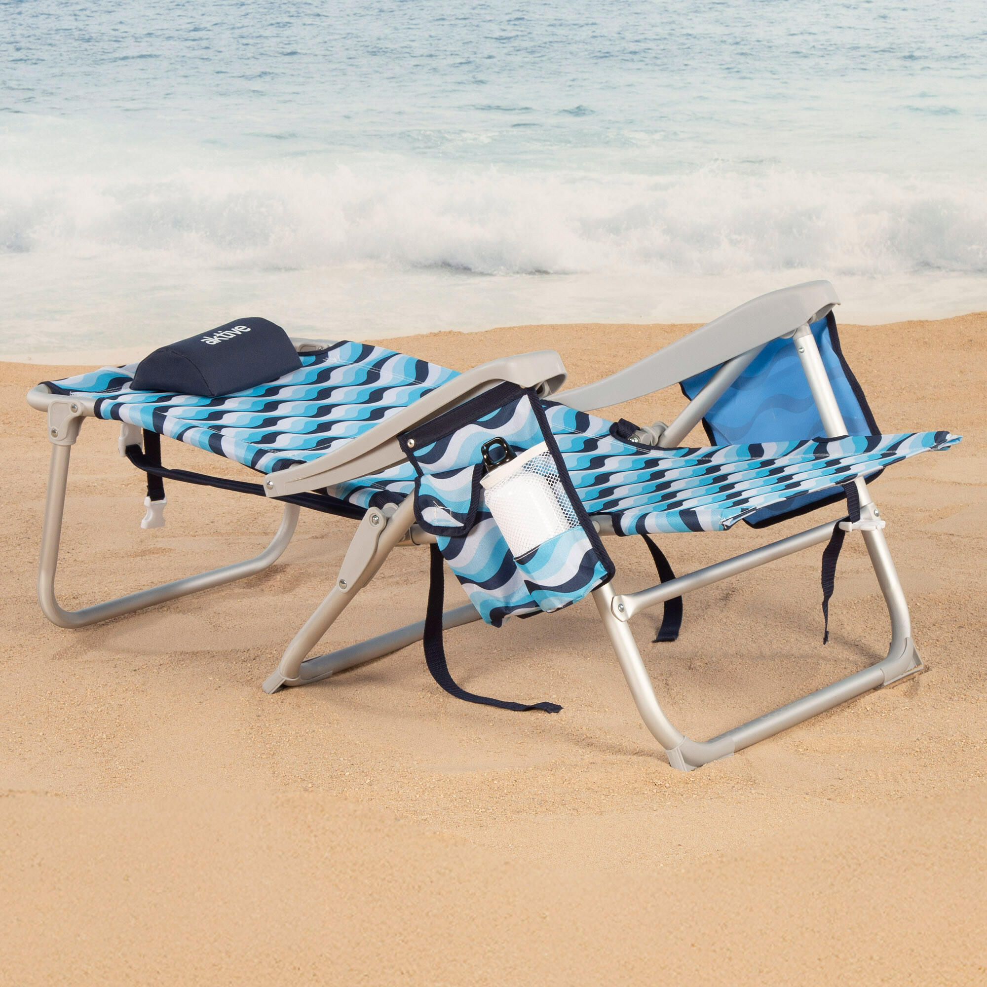Sedia da spiaggia alta multiposizione 50x58x80 cm blu 3/7