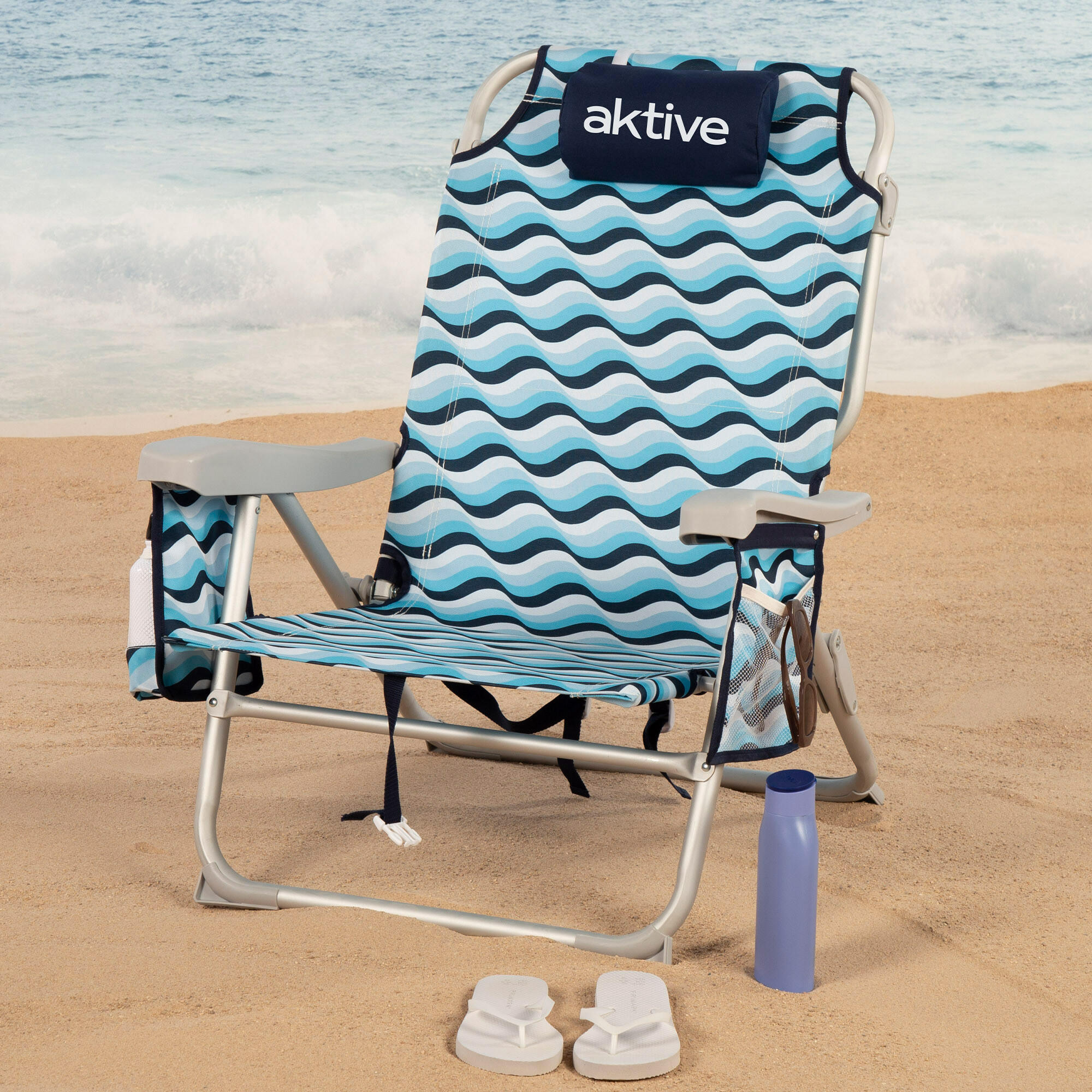 Sedia da spiaggia alta multiposizione 50x58x80 cm blu 2/7