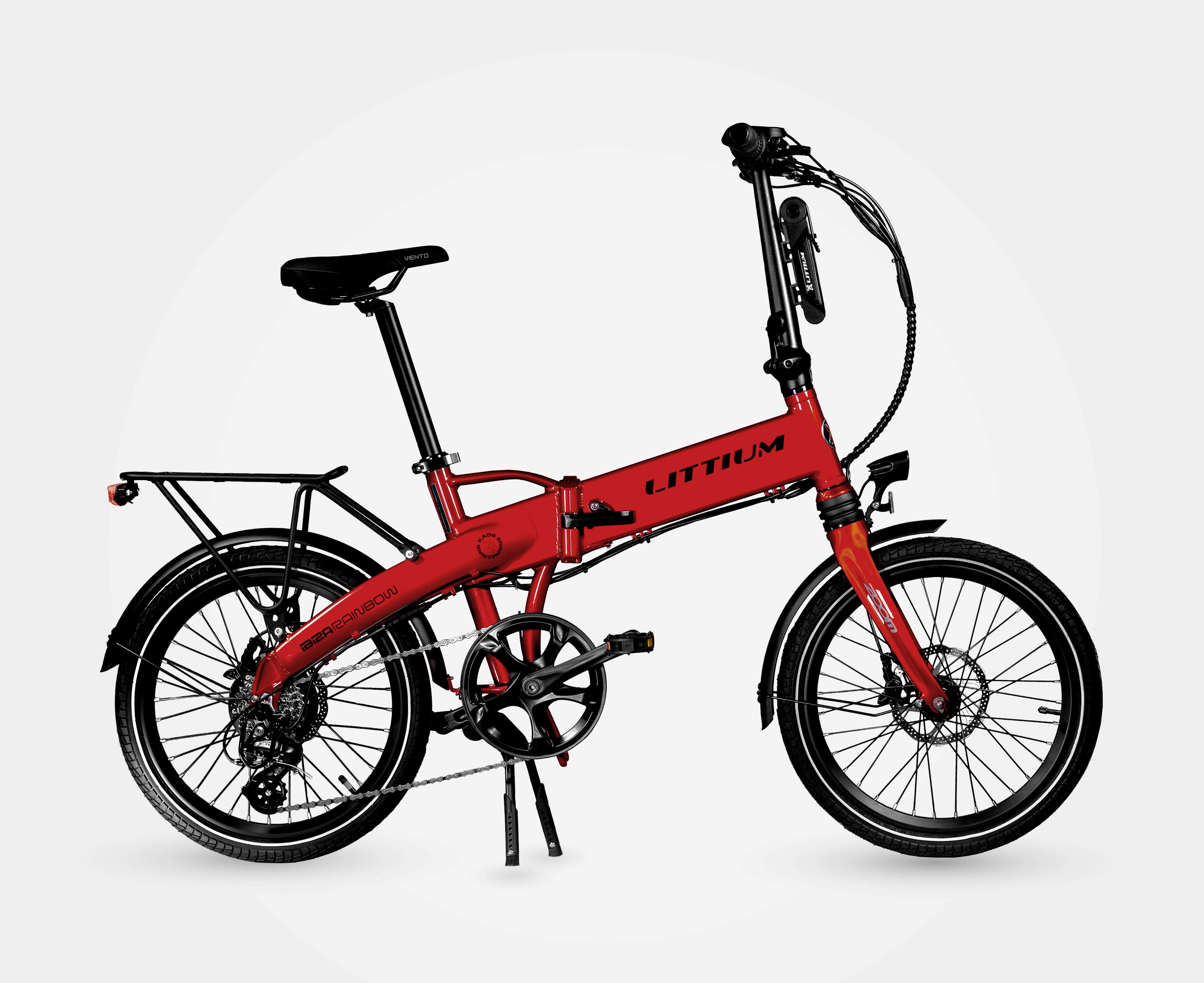 Bicicleta elétrica dobrável littium ibiza rainbow vermelha 10,4 ah
