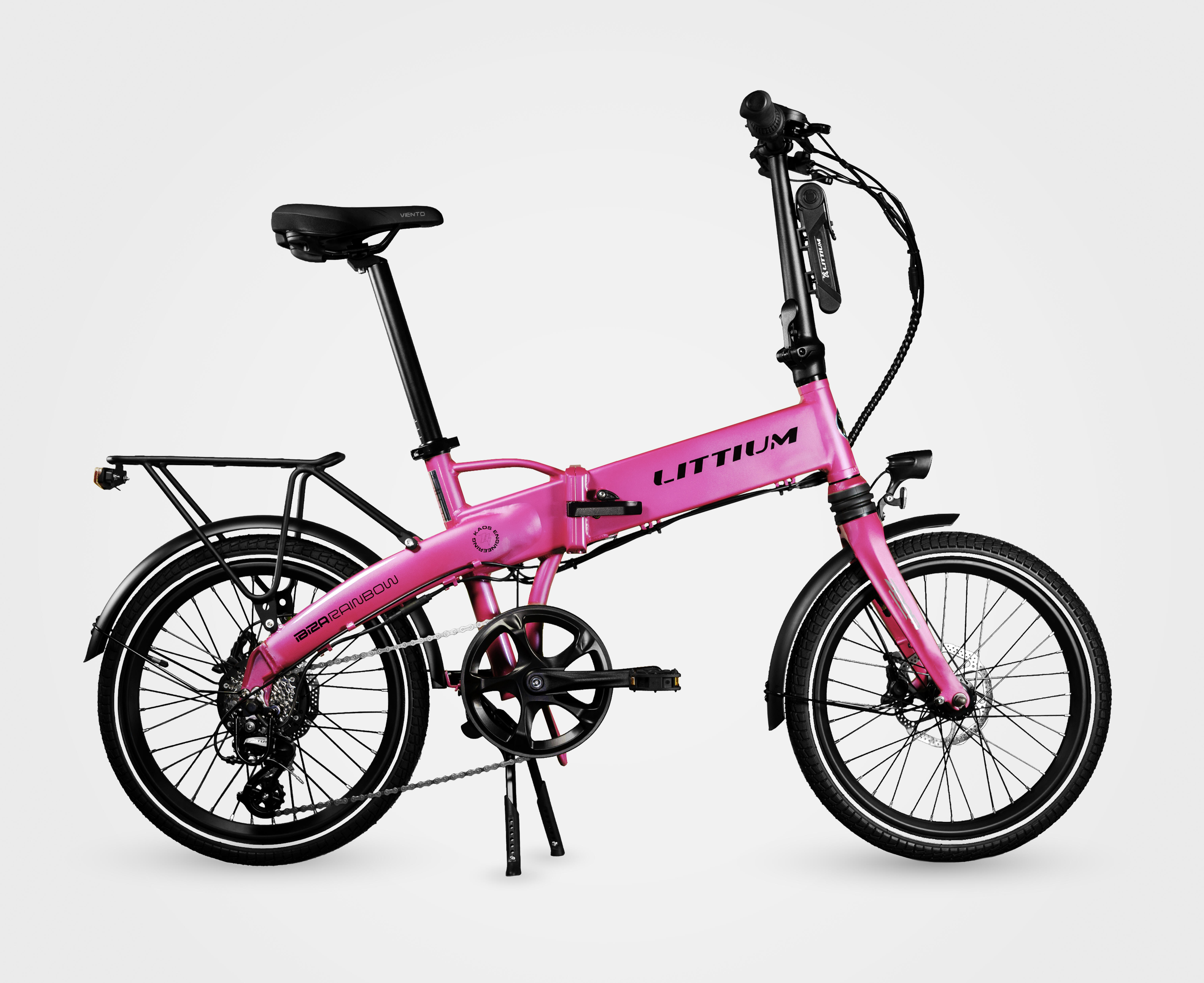 Bicicleta elétrica dobrável littium ibiza rainbow rosa 14 ah