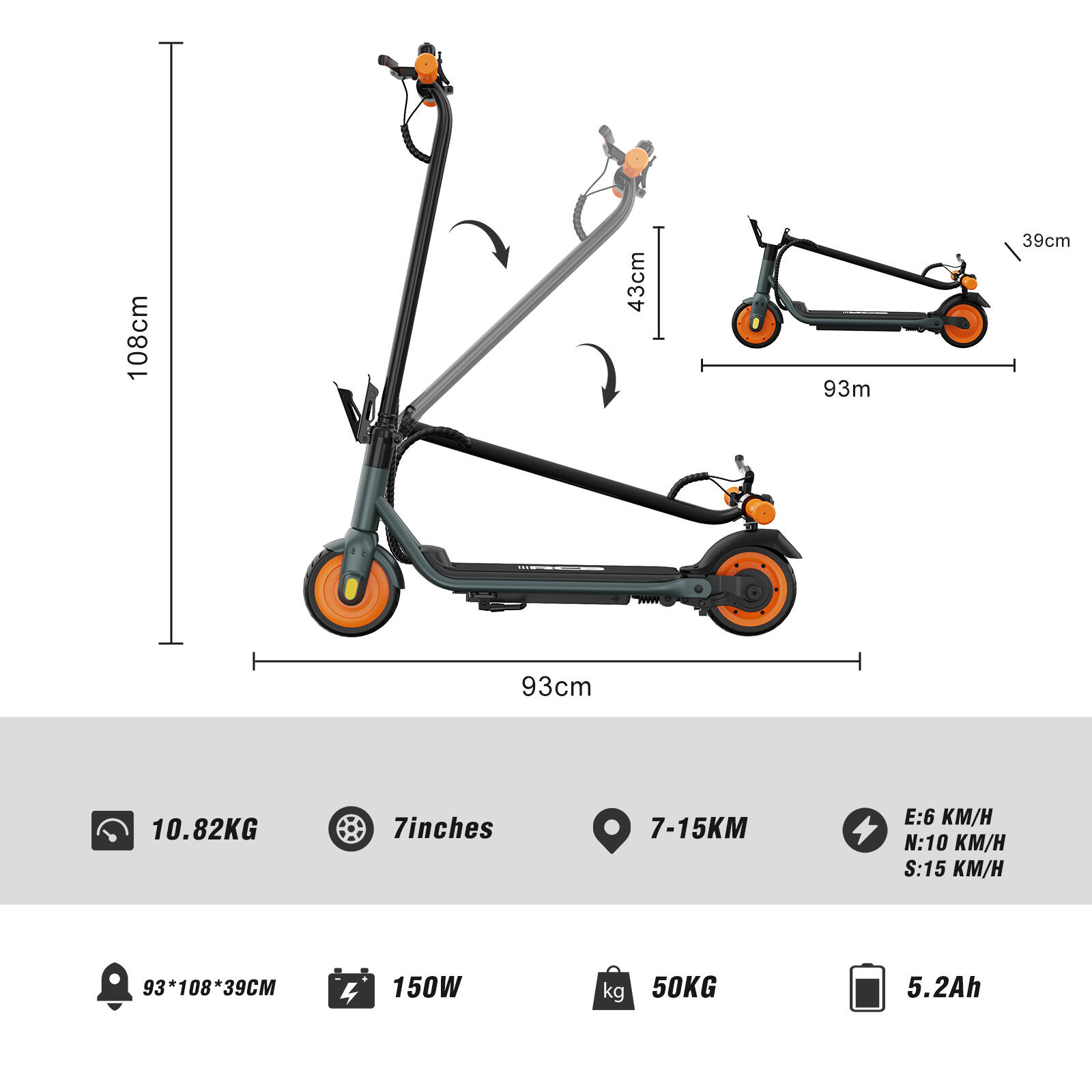 Faltbarer Elektroroller für Kinder von 8 bis 12 Jahren RCB-R7X-Orange 5/7