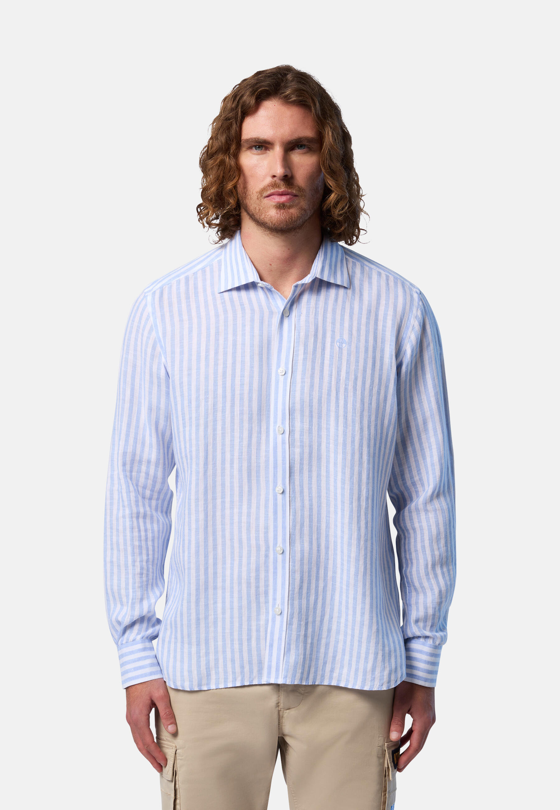 Camisa de lino de rayas anchas para hombre 7/7