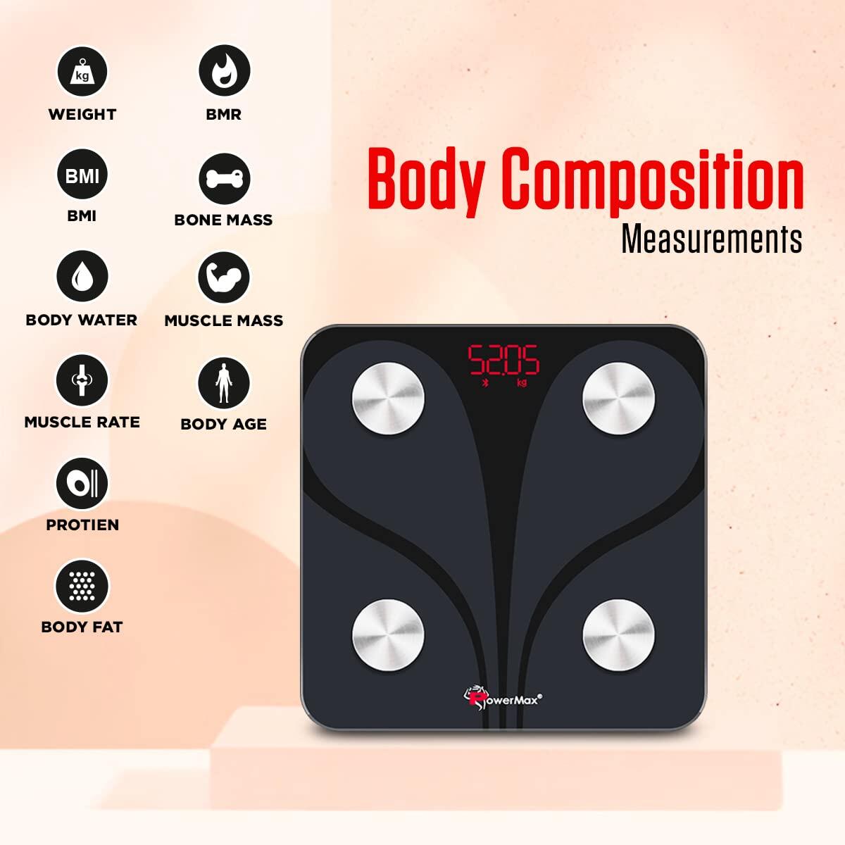 PowerMax Fitness® Bluetooth Body Fat Scale - Smart BMI Digital Bathroom Wireless Weight Scale & Body Composition Analyser with S