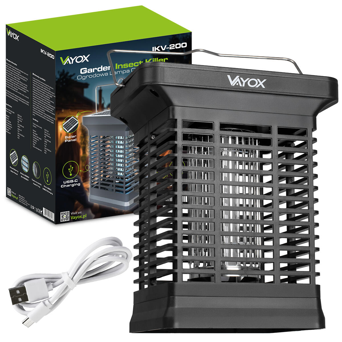 UV-insectendoderlamp VAYOX IKV-200 voor muggen vliegen accu en zonne-energie 7/7
