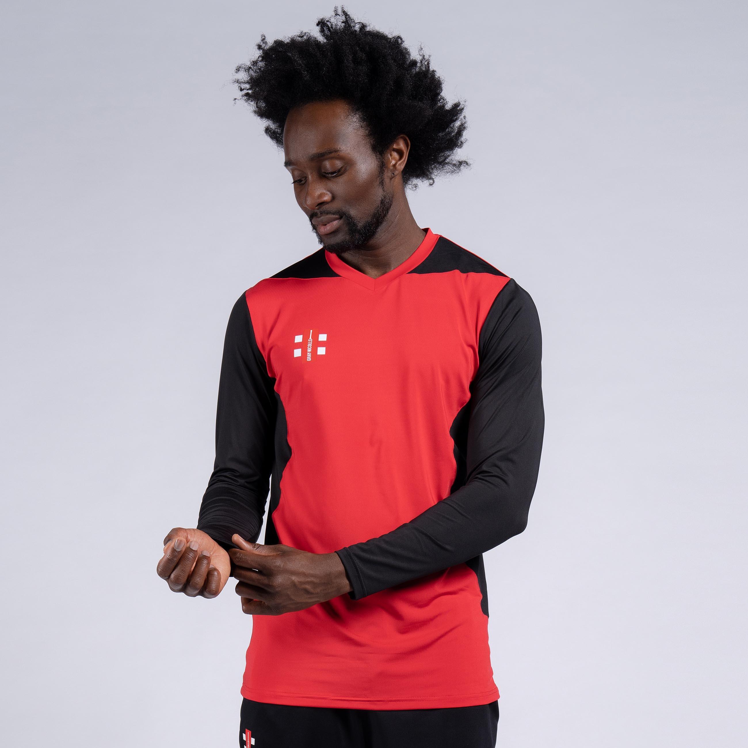 GRAY-NICOLLS Pro Performance T20 L/S Playing Shirt,Red/Black,Junior