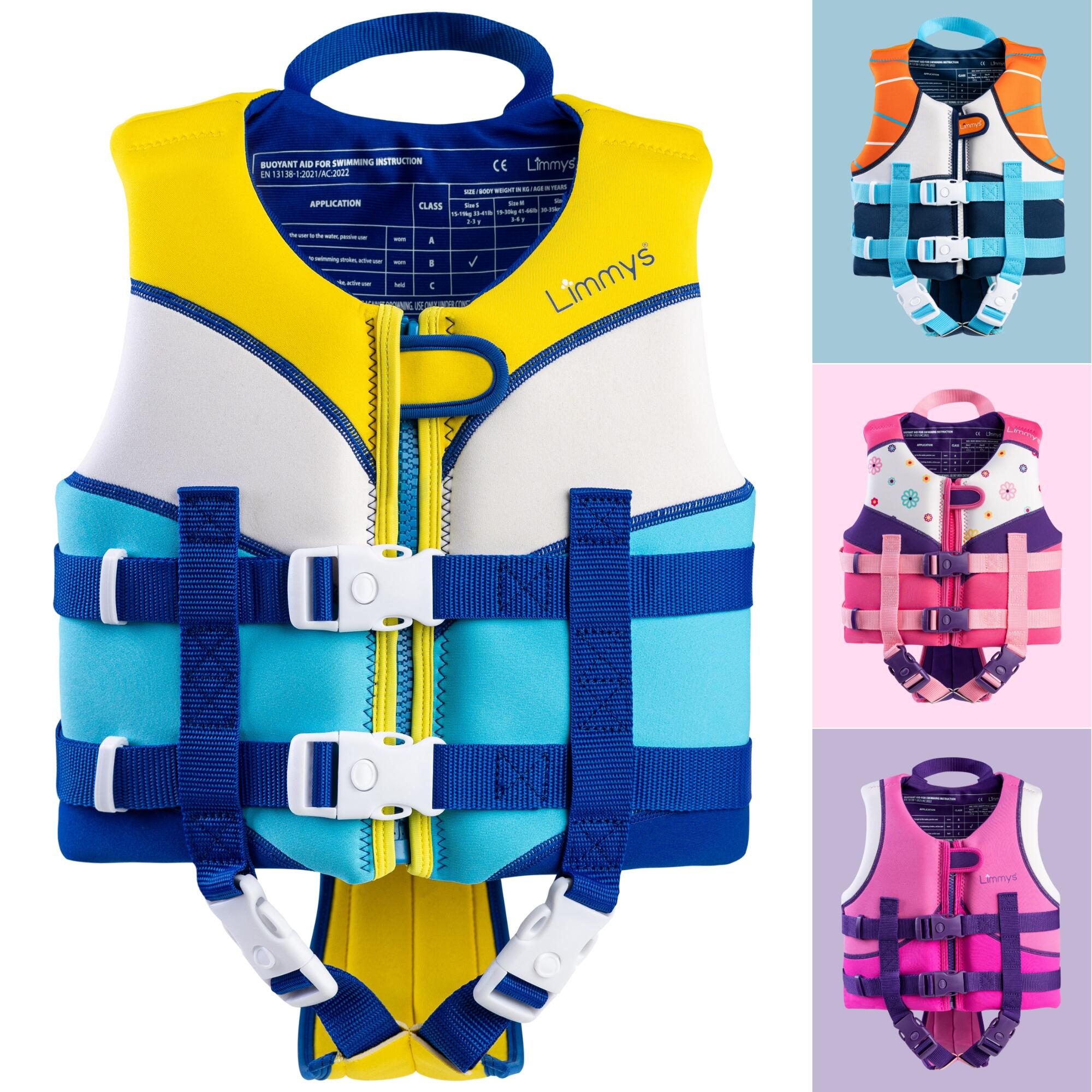 Limmys - Colete De Natação De Neoprene Para Crianças - Gilet De Natation - Blanc|bleu|jaune - Moyen - Decathlon