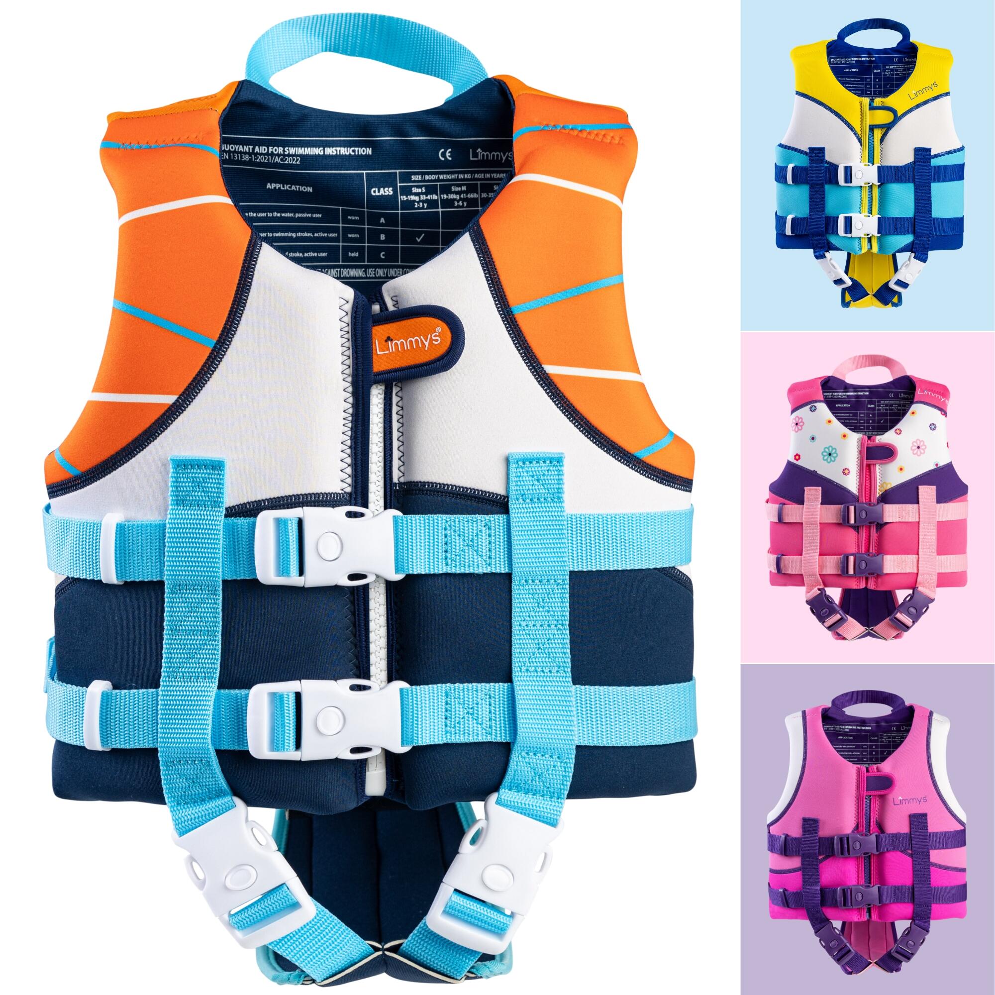 Limmys - Colete De Natação De Neoprene Para Crianças - Gilet De Natation - Blanc|bleu|orange - Moyen - Decathlon