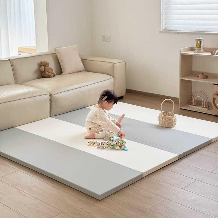 Kinder Gymnastik Faltbare Matte 4-Zonen 200x100x4cm Sattelite Weiß Beige 4/7