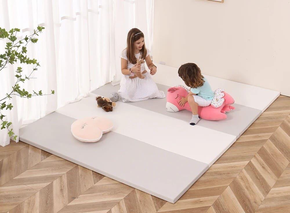 Kinder Gymnastik Faltbare Matte 4-Zonen 200x100x4cm Sattelite Weiß Beige 7/7