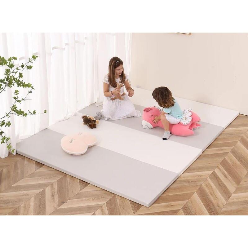 Copii Gimnastică Saltea Pliabilă 4 Secțiuni 200x100x4cm Sattelite Alb Bej