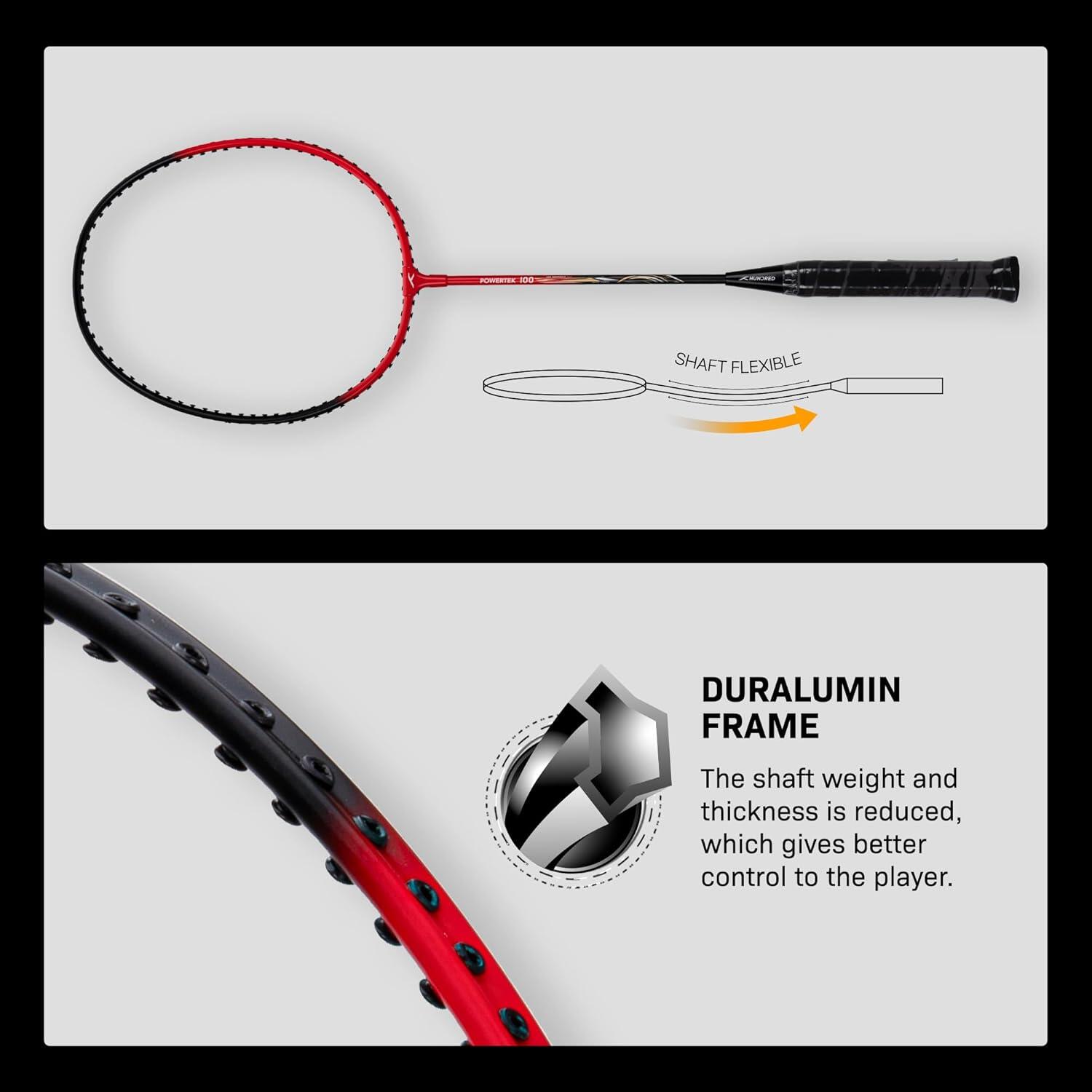 HUNDRED Powertek 100 (Set of 2) Badminton Racquet with Full Cover 5/7
