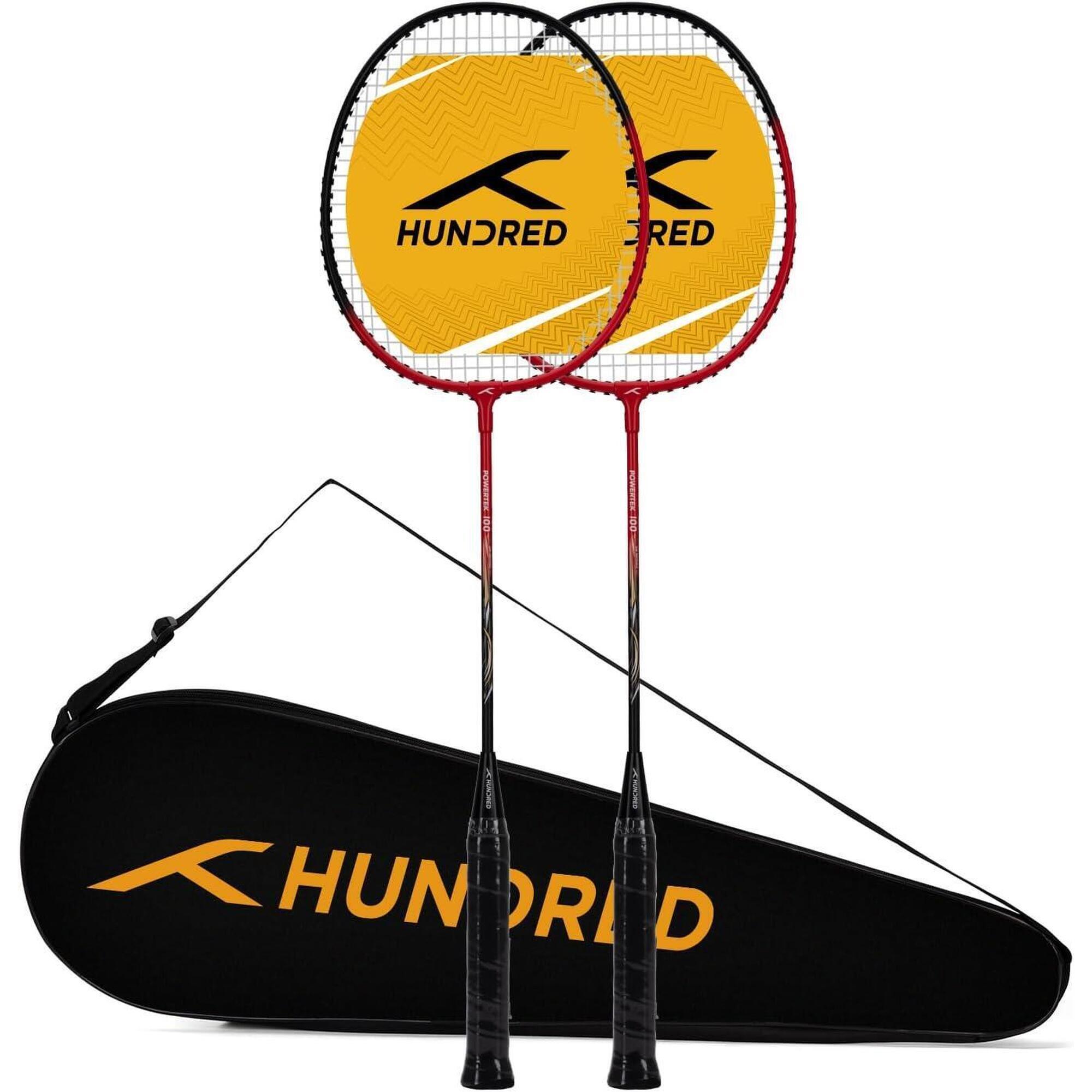 Hundred - Hundred Powertek 100 Set De 2 Raquettes – Aluminium, G5, Avec Housse - Raquette De Badminton - Noir|rouge - No Size - Decathlon