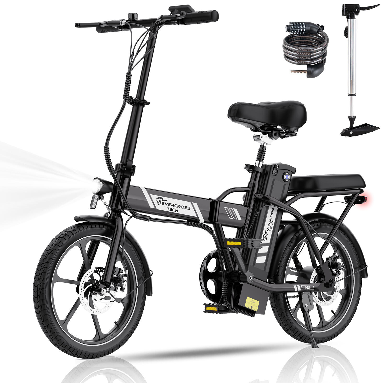 Evercross - Vélo Électrique Pliable 250w Compact Et Léger – Evercross Ek5 Noir - Vélo Ville - Blanc|noir - Taille Unique - Decathlon