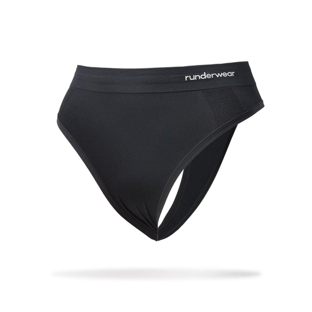 RUNDERWEAR Women's Running Thong - Black (L)