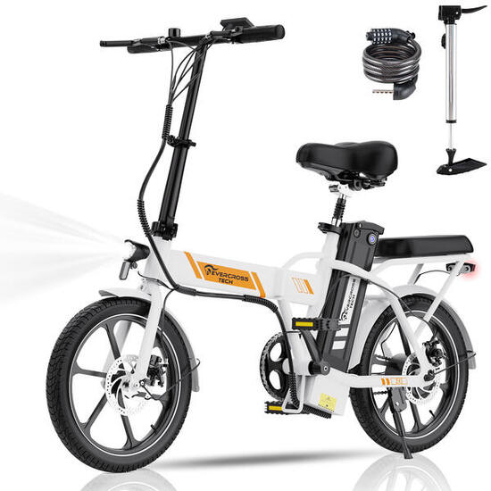 Bici Elettrica Pieghevole 250W Compatta e Leggera – EVERCROSS EK5 Bianca