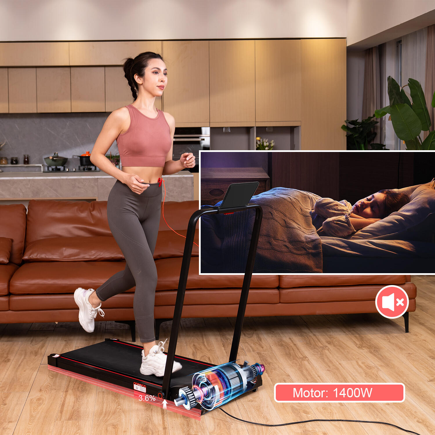 Cinta de Correr Plegable e Inclinable 3.6%-ZX4-1400W-10KM/H-LCD-Control Remoto 3/5