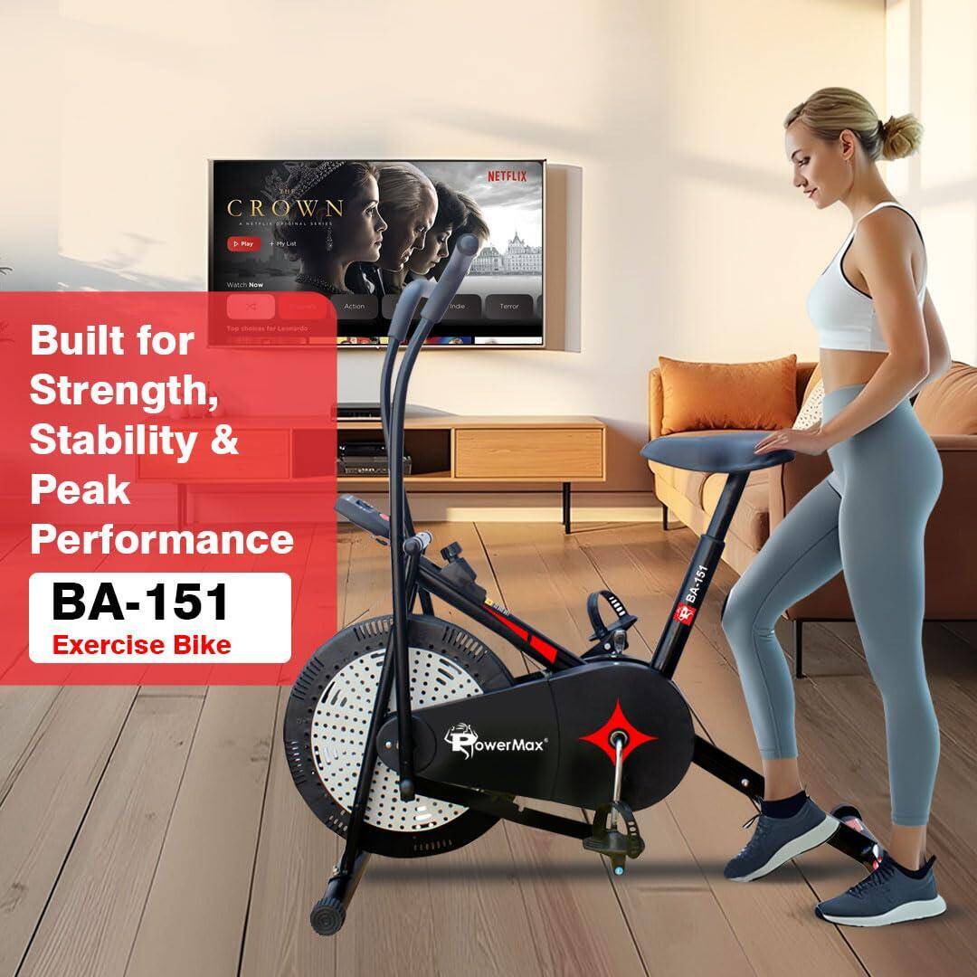 PowerMax Fitness BA-151 Air Bike with 1.5kg Fly Wheel, Moving Handles, Adjustable Seat _PIPE_ Home Gym Exercise Cycle for 120kg  -  3