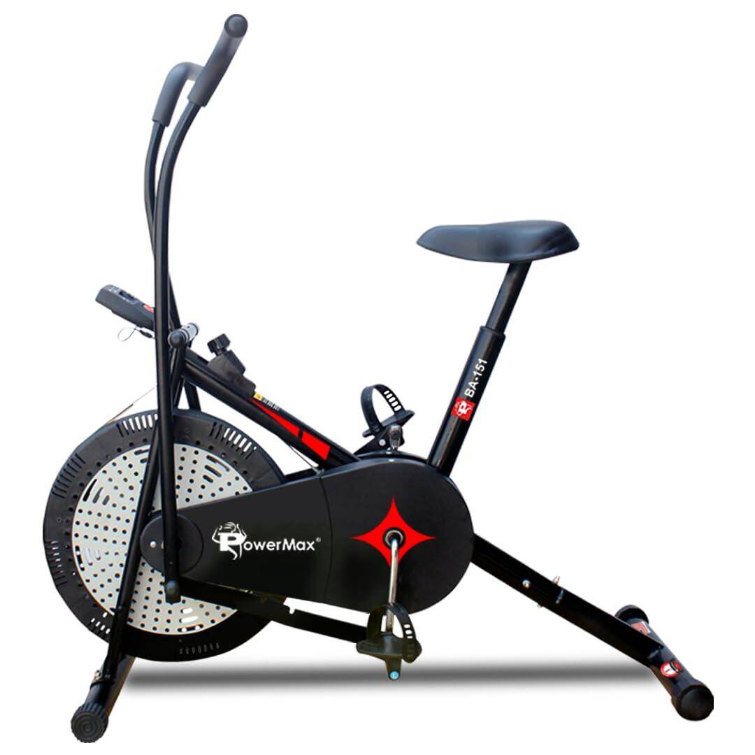 PowerMax Fitness BA-151 Air Bike with 1.5kg Fly Wheel, Moving Handles, Adjustable Seat _PIPE_ Home Gym Exercise Cycle for 120kg 