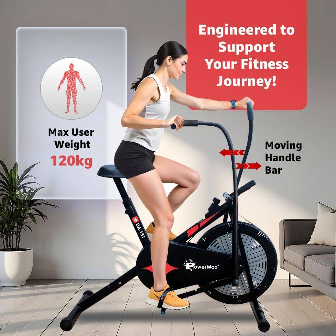 PowerMax Fitness BA-151 Air Bike with 1.5kg Fly Wheel, Moving Handles, Adjustable Seat _PIPE_ Home Gym Exercise Cycle for 120kg  -  5