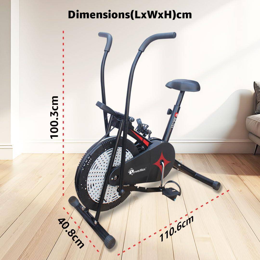 PowerMax Fitness BA-151 Air Bike with 1.5kg Fly Wheel, Moving Handles, Adjustable Seat _PIPE_ Home Gym Exercise Cycle for 120kg  -  2