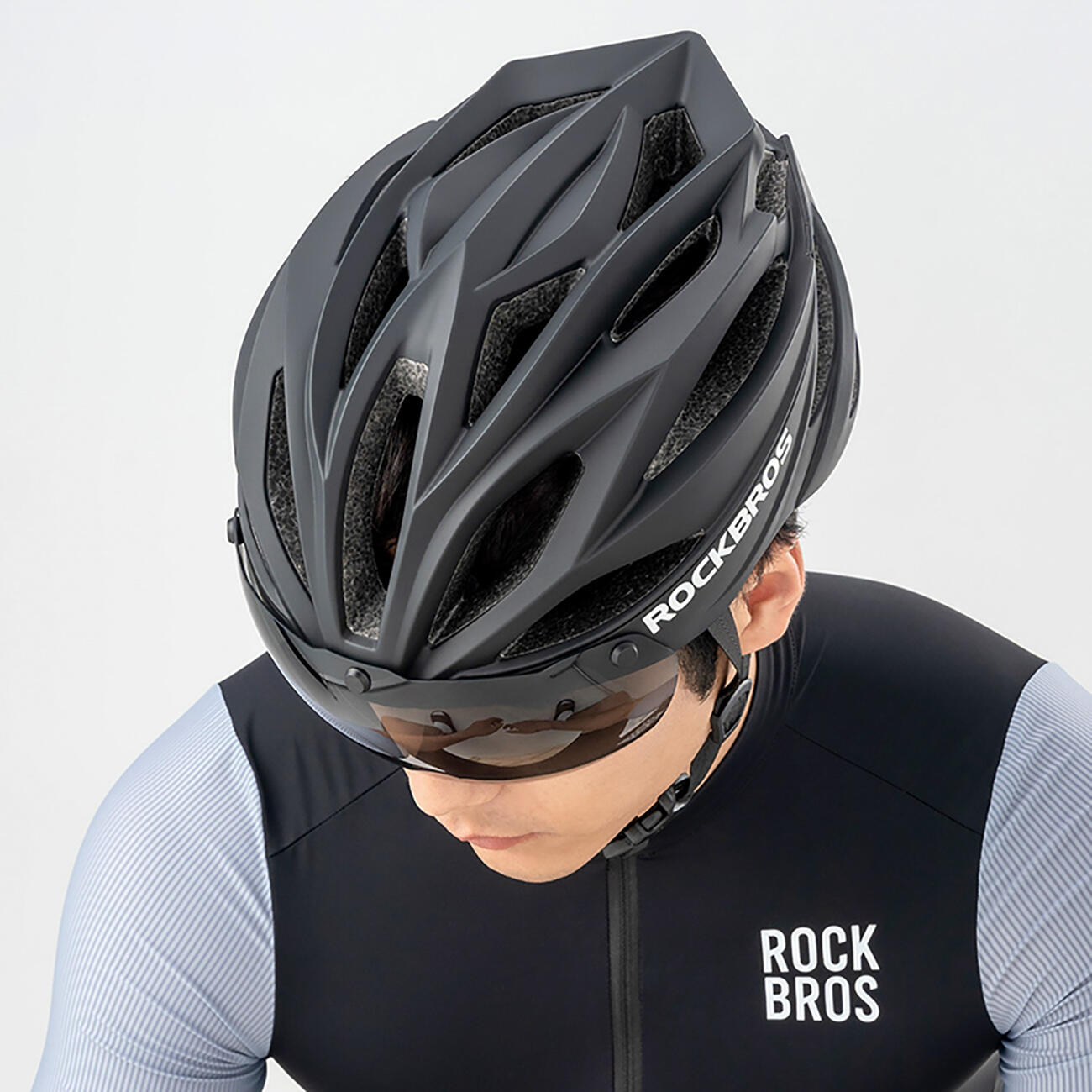 Rockbros fietshelm met vizier, afneembare bril met UV-bescherming 5/7