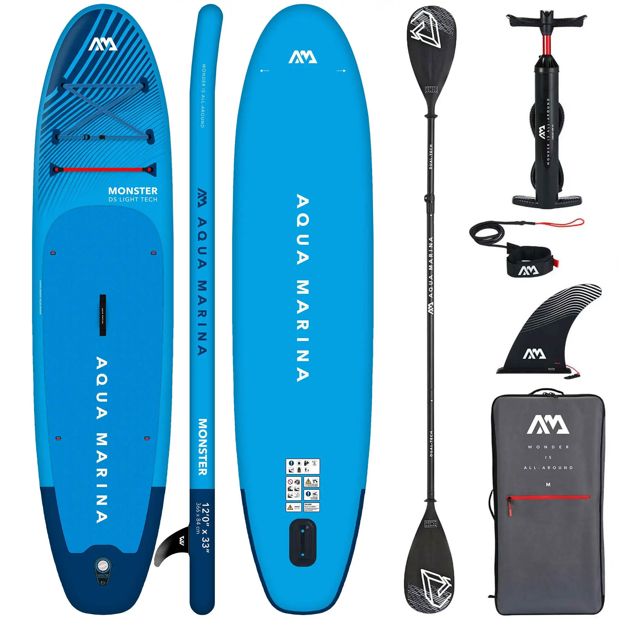 Placă SUP gonflabilă Aqua Marina Monster 12'0" Albastru +Pagaie DUAL-TECH 2-în-1