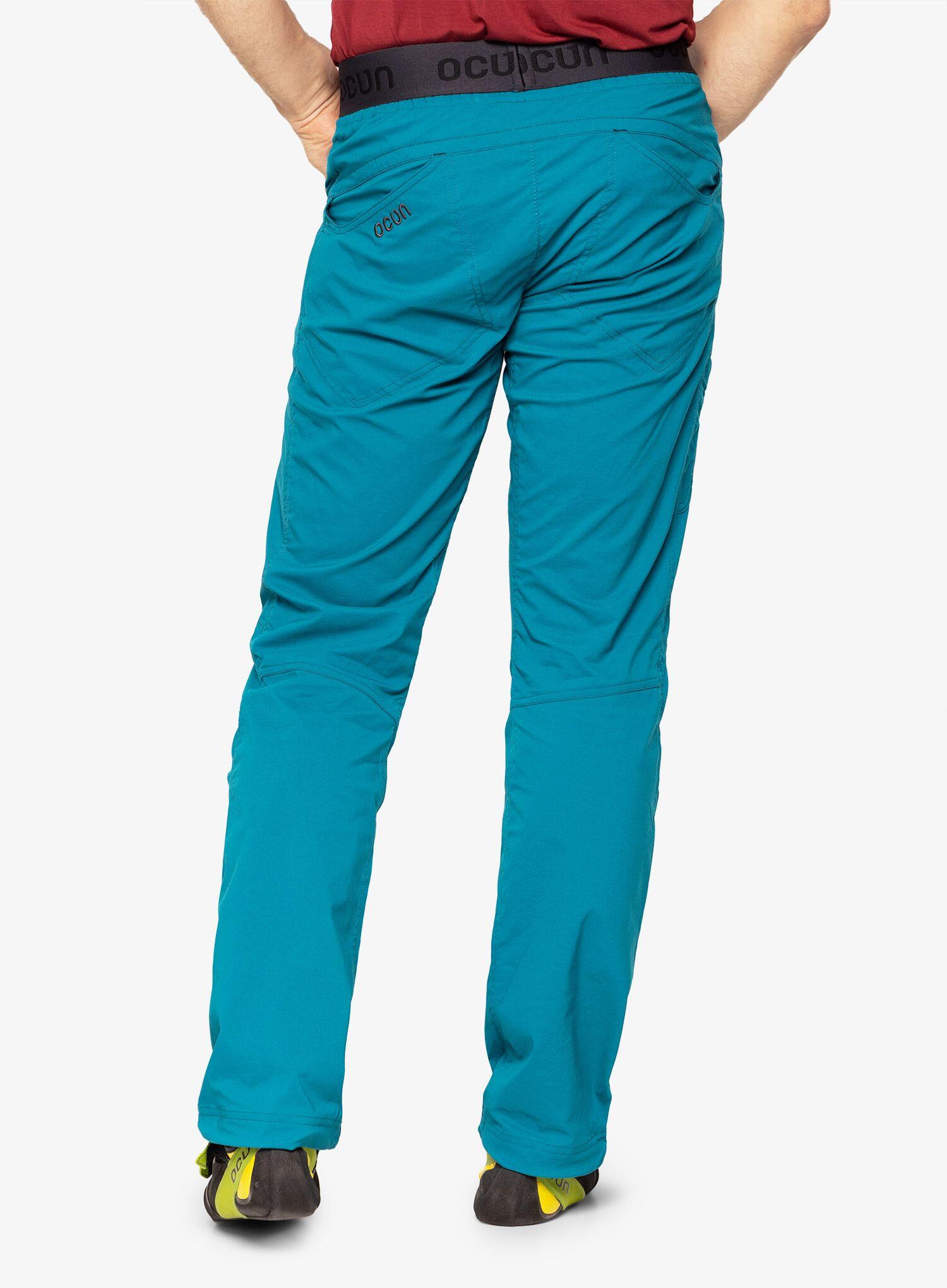 Pantalon escalade Ocún MÁNIA ECO turquoise, 55% polyamide recyclé, ergonomique 2/7