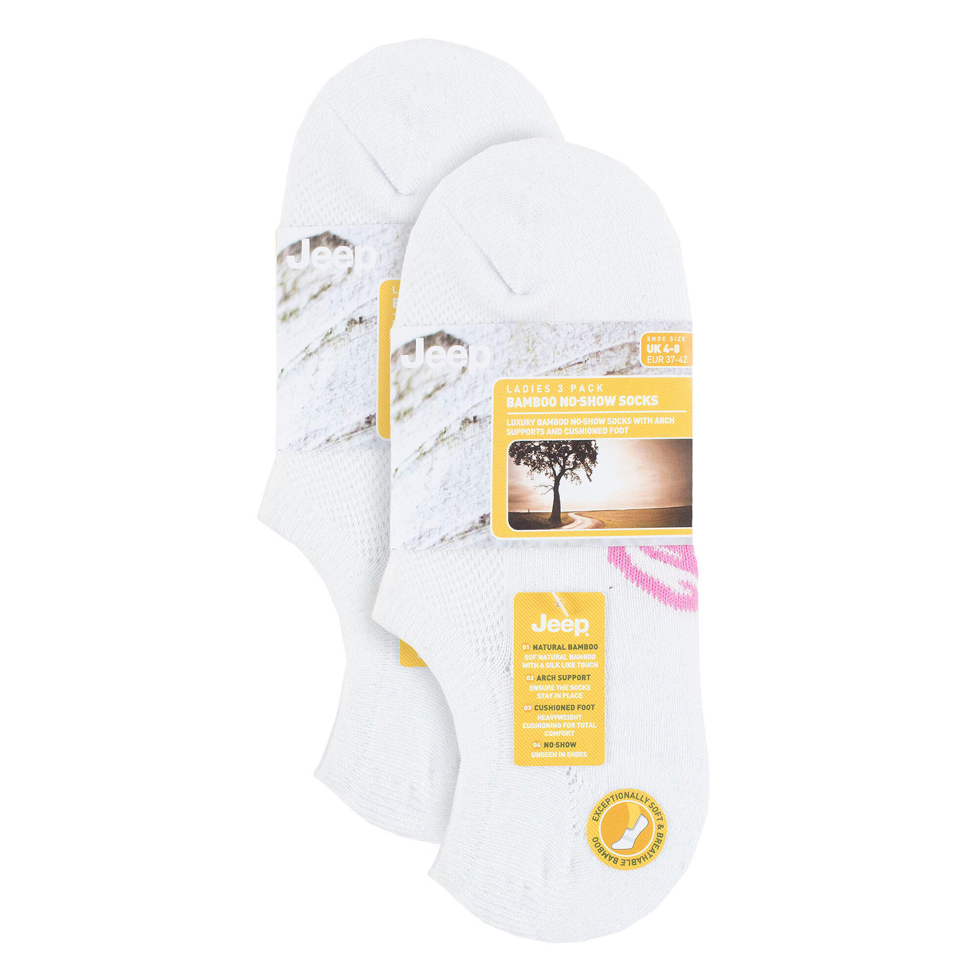 Paquet de 6 chaussettes invisibles en bambou pour femmes avec poignée au talon 2/4