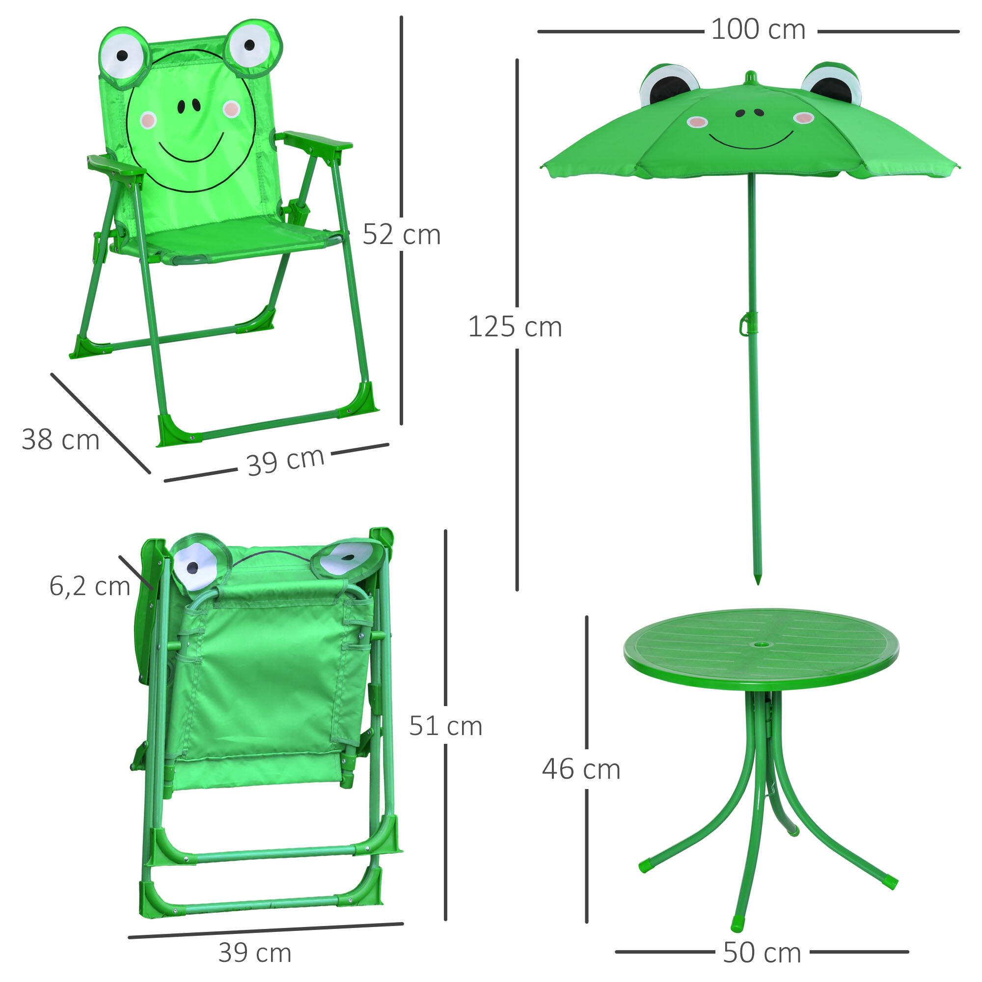 Conjunto Mesa e Cadeiras Exterior Criança 50x50x46 cm Verde Outsunny 3/7