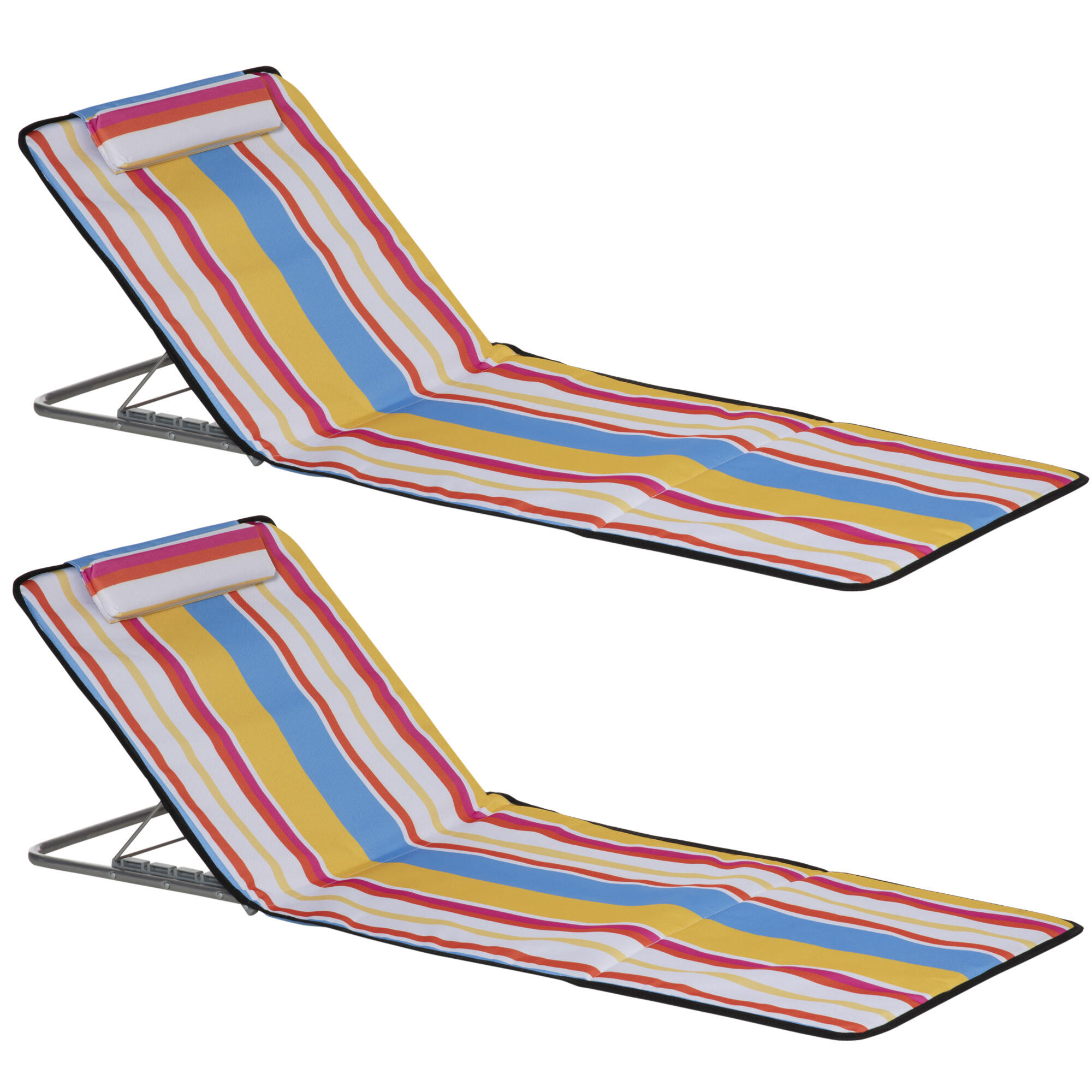 Conjunto de 2 Passadeiras de Praia Dobráveis 124x53x37-50cm Multicor Outsunny