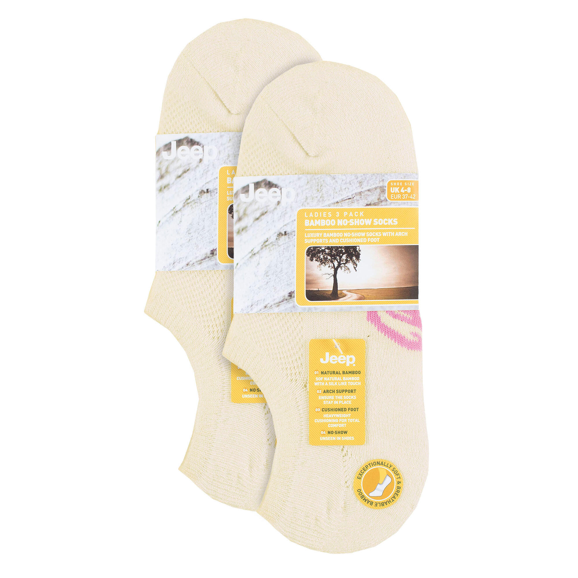 Paquet de 6 chaussettes invisibles en bambou pour femmes avec poignée au talon 2/4