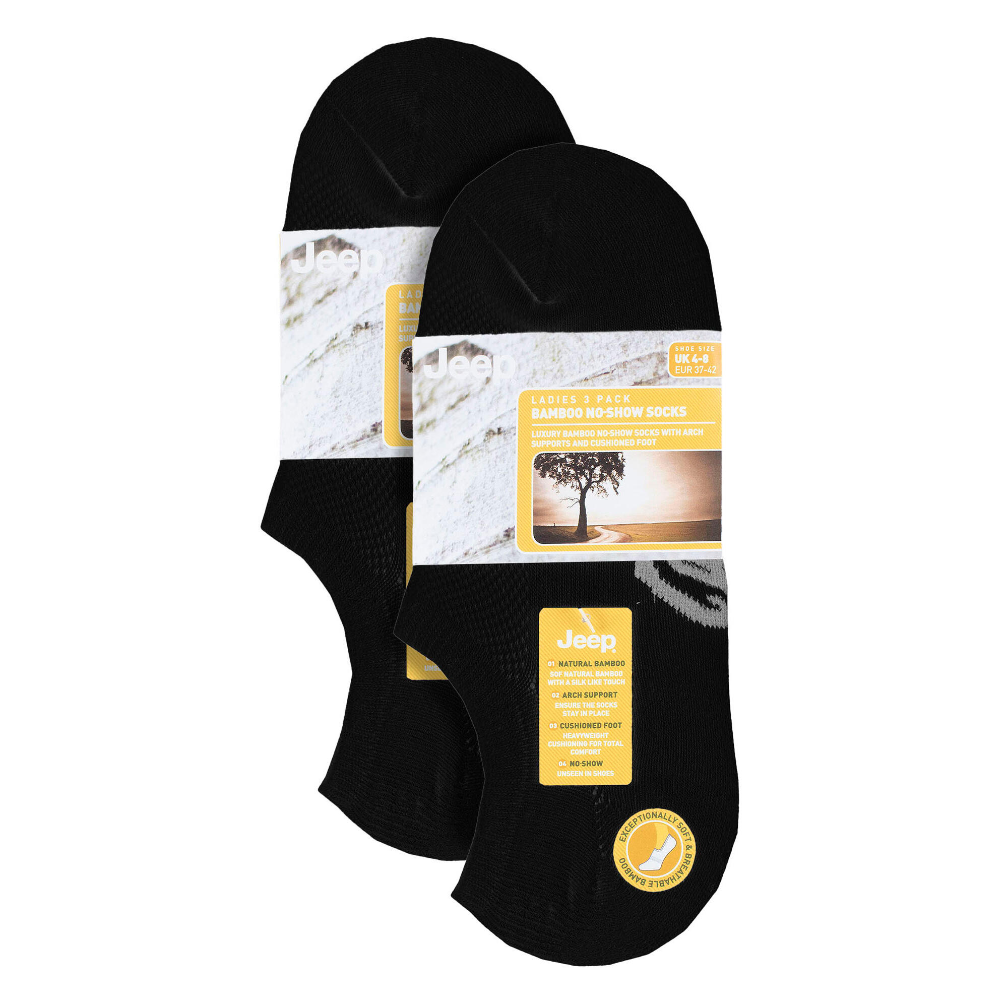 Ladies 6 Pack Bamboo No Show Socks | Invisible Socks with Heel Grip 2/4