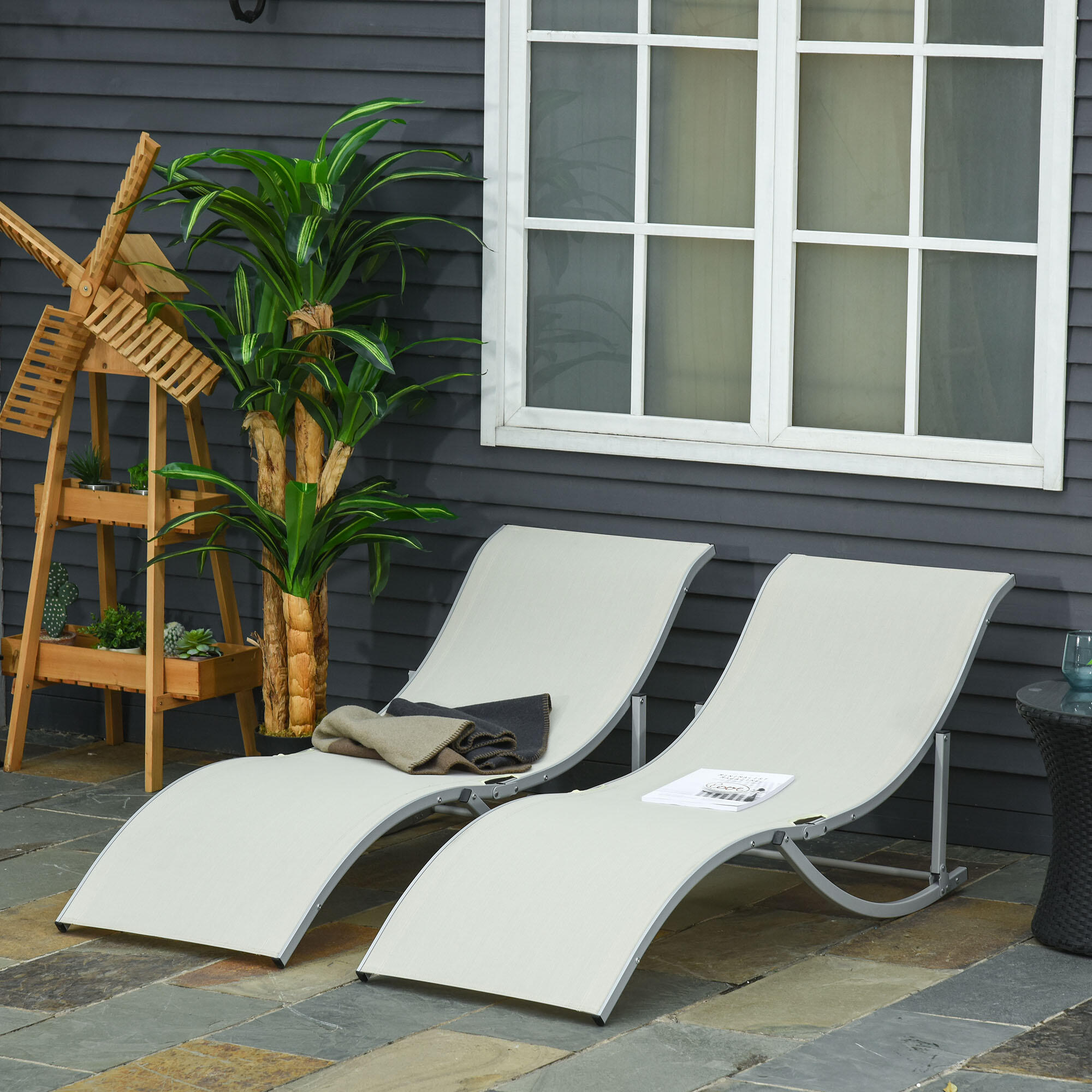 Set de 2 Tumbonas Plegables Outsunny 165x61x63 cm Beige 2/7