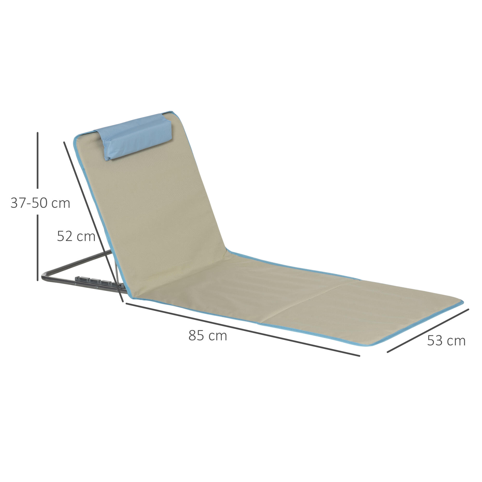 Conjunto de 2 Passadeiras de Praia Dobráveis 124x53x37-50cm Bege e Azul Outsunny 3/7