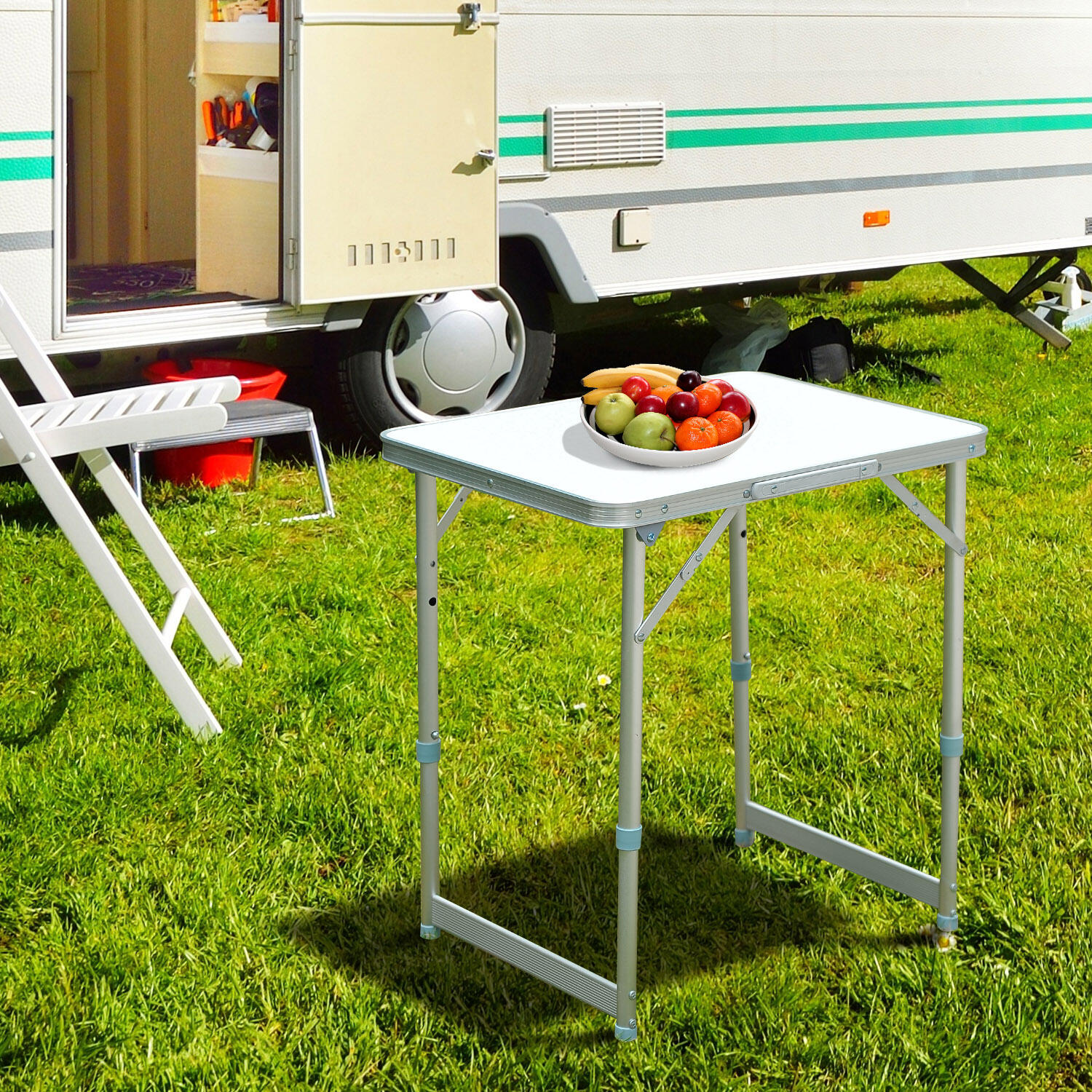 Mesa Plegable de Camping Outsunny 60x45x64 cm Blanco 2/7