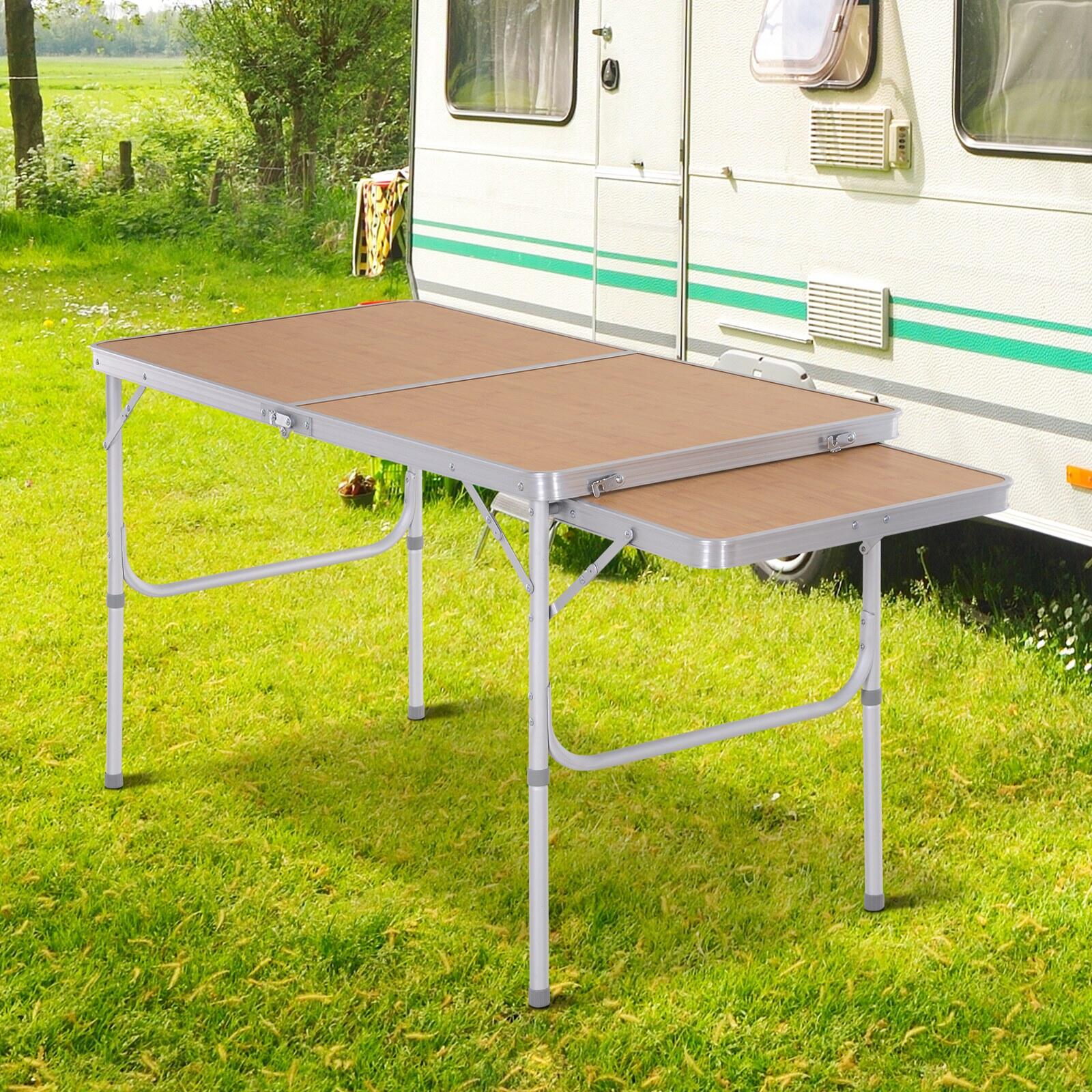 Mesa Plegable de Camping Outsunny 153x60x70 cm Natural Bambú Color 2/7