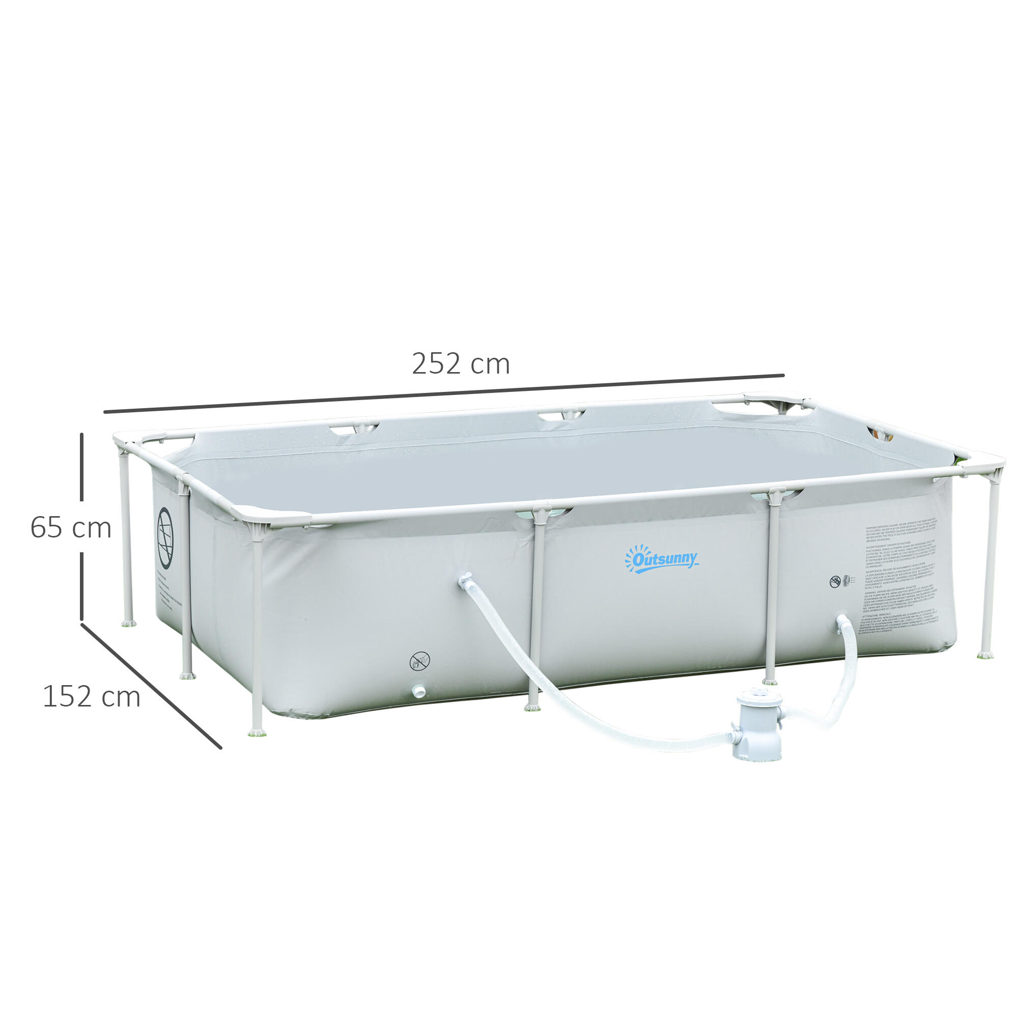Piscina Desmontable Outsunny 252x152x65 cm Gris Claro 3/7