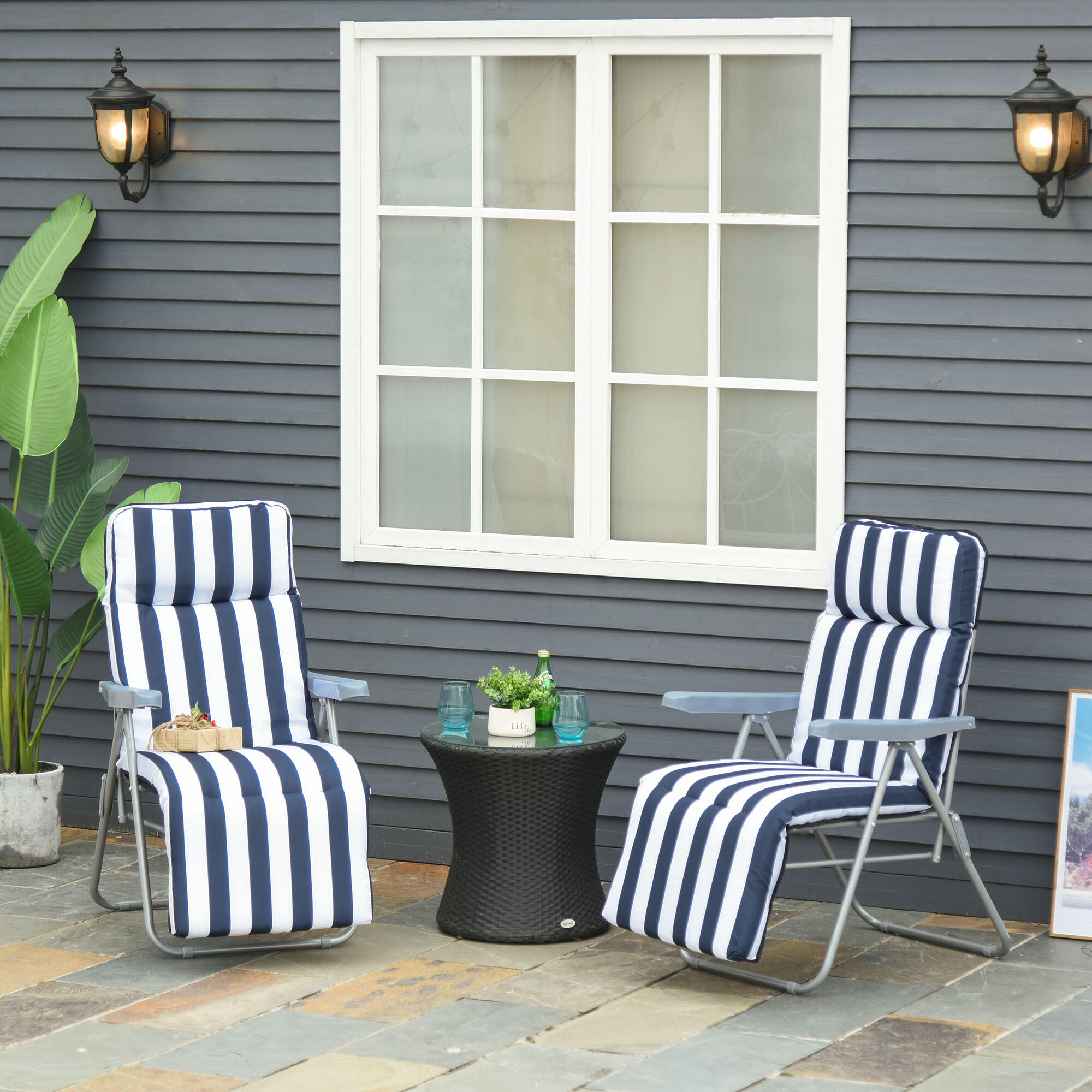 Outsunny Conjunto de 2 Cadeiras de Praia 60x75x102cm Azul Branco 2/6