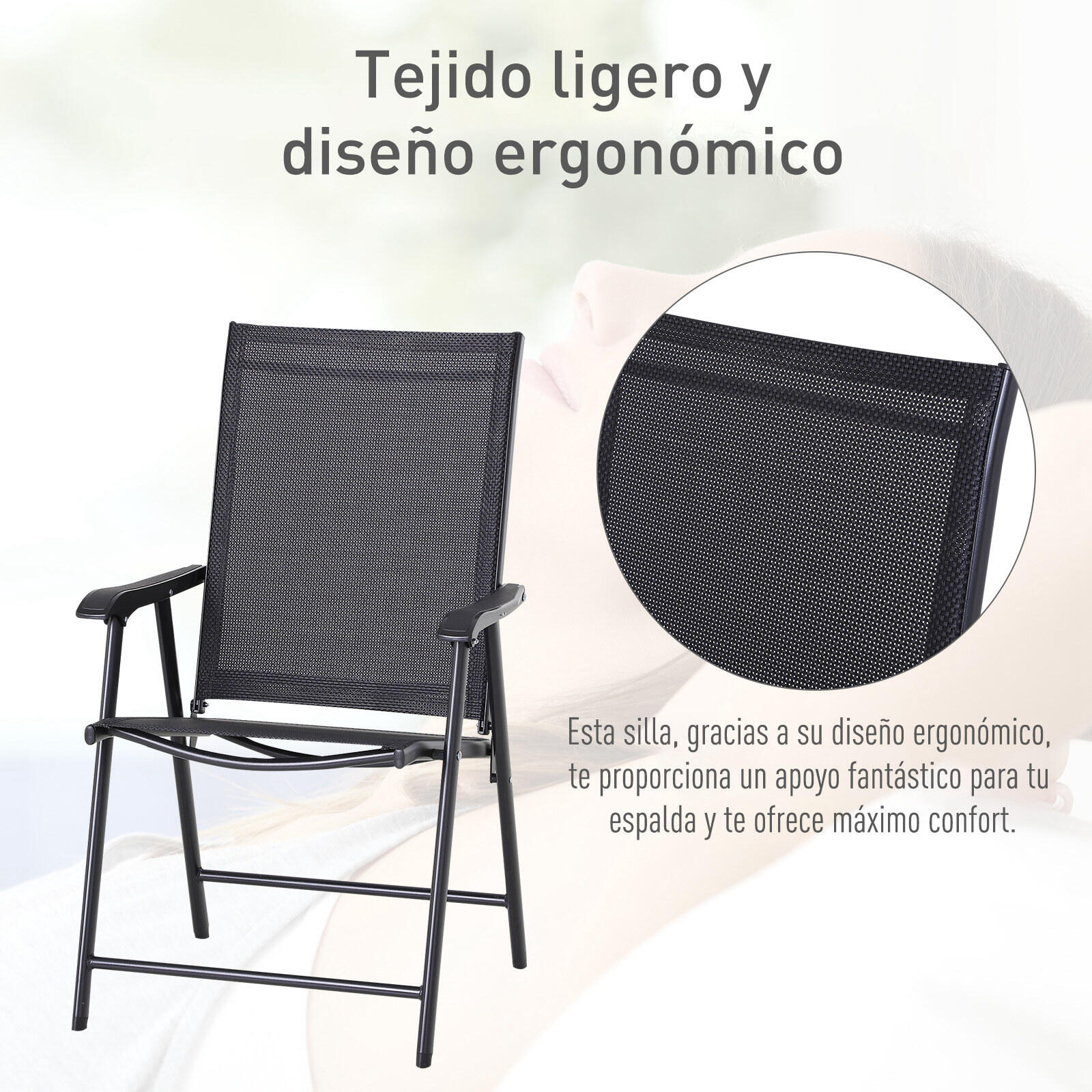 Conjunto de 2 Sillas Plegables Outsunny 58x64x94 cm negro 3/6